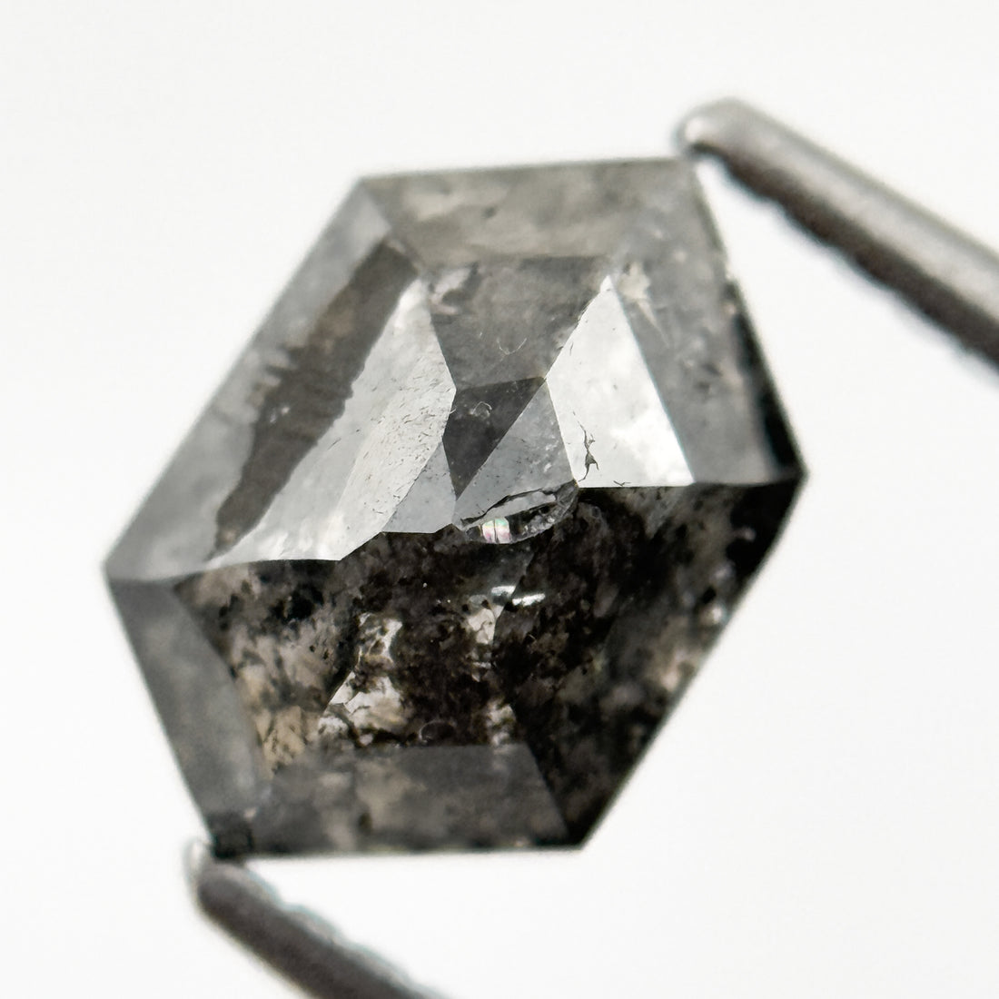 1.72 Ct Hexagon Rose Cut Black Natural Salt and Pepper Diamond