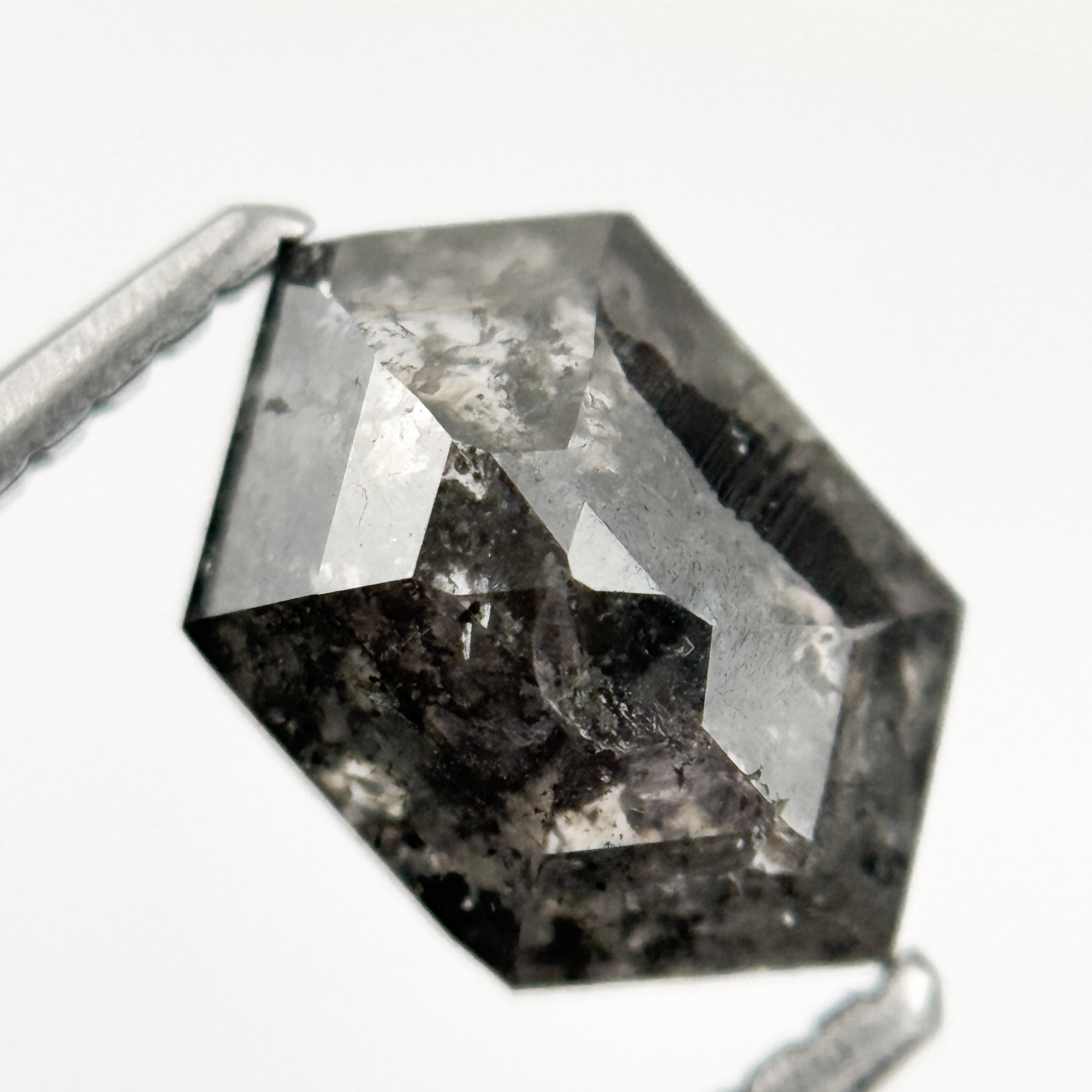 1.72 Ct Hexagon Rose Cut Black Natural Salt and Pepper Diamond