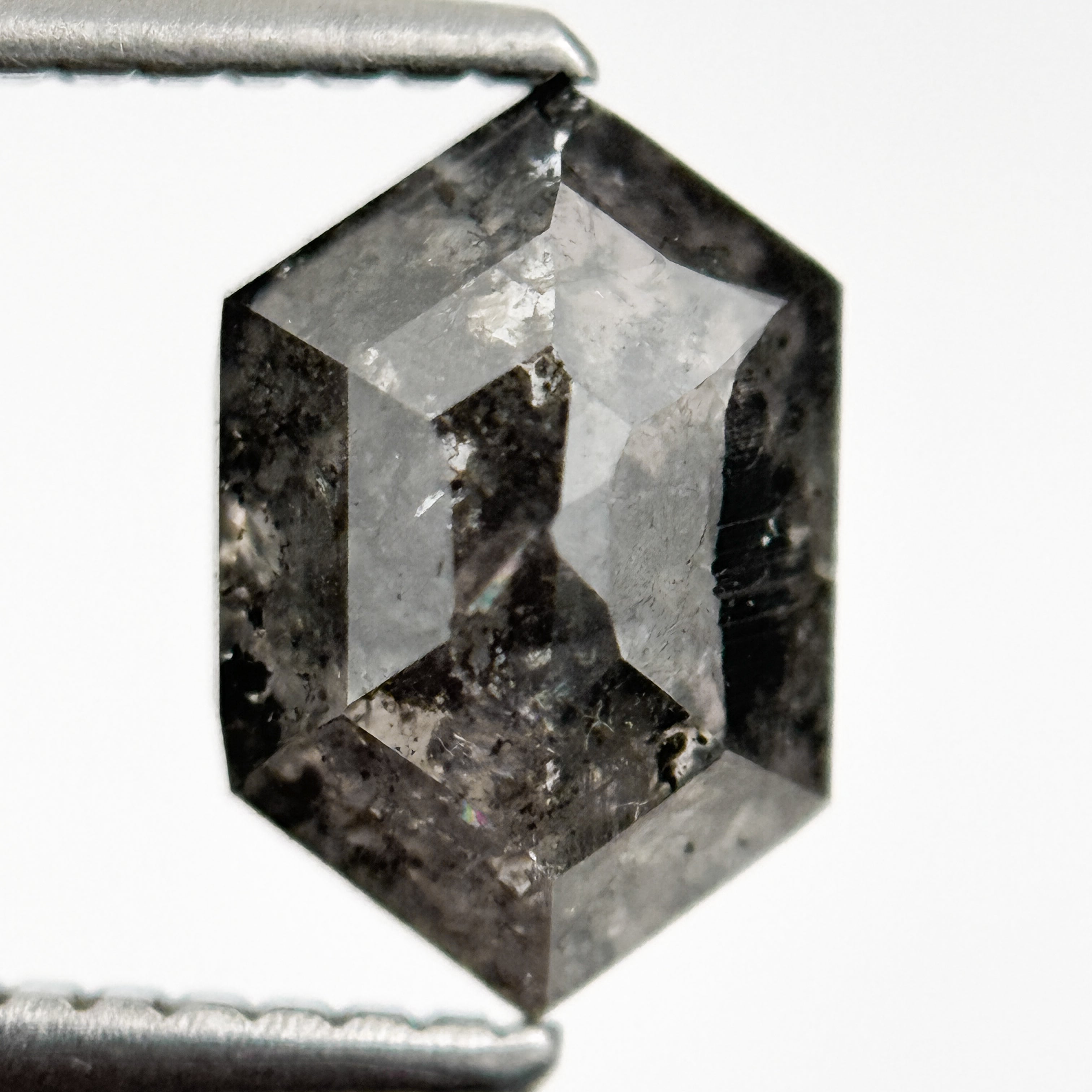 1.72 Ct Hexagon Rose Cut Black Natural Salt and Pepper Diamond