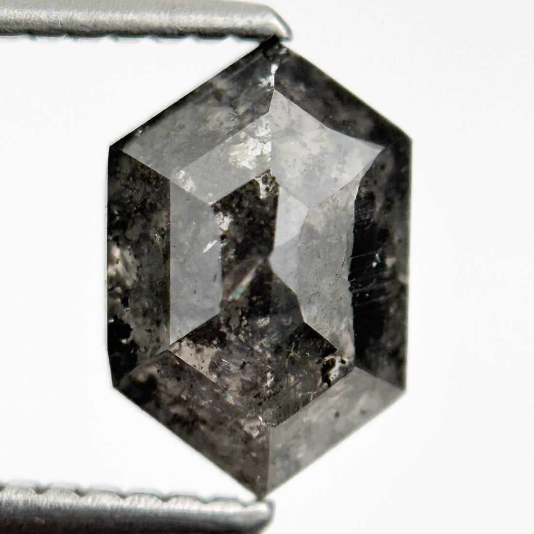 1.72 Ct Hexagon Rose Cut Black Natural Salt and Pepper Diamond
