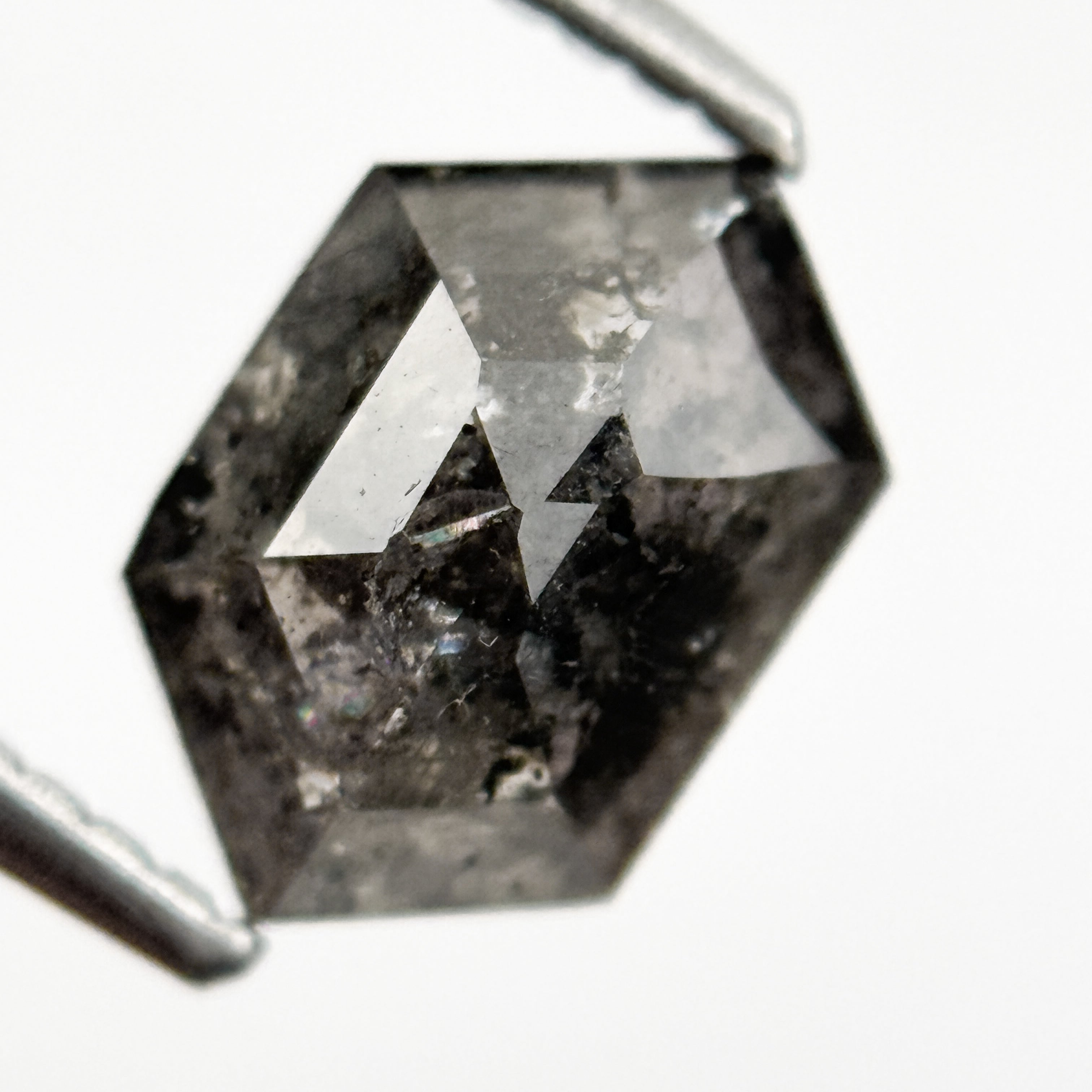 1.72 Ct Hexagon Rose Cut Black Natural Salt and Pepper Diamond