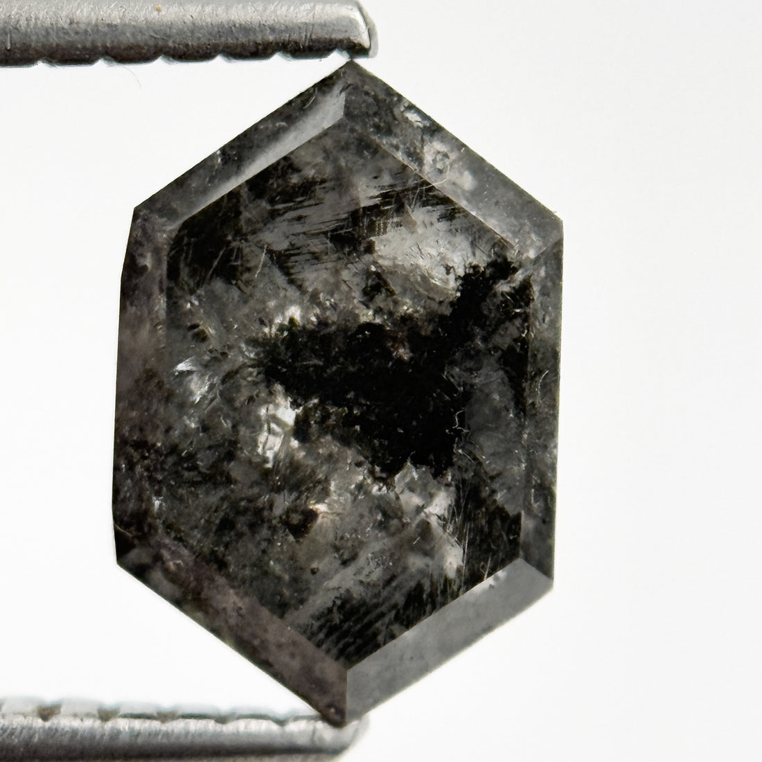 1.72 Ct Hexagon Rose Cut Black Natural Salt and Pepper Diamond