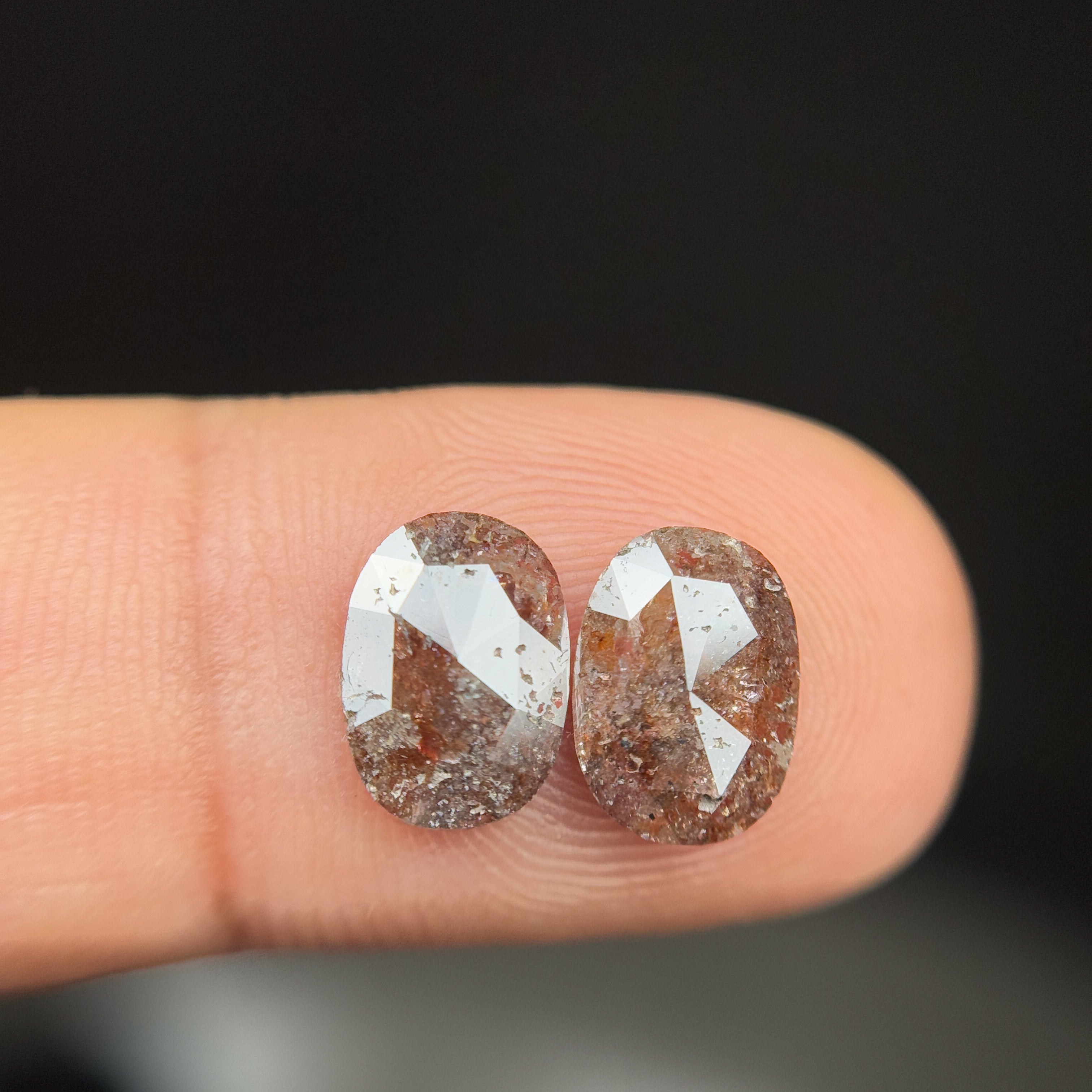 2.30 Ct Oval Rose Cut Red Natural Salt and Pepper Diamond