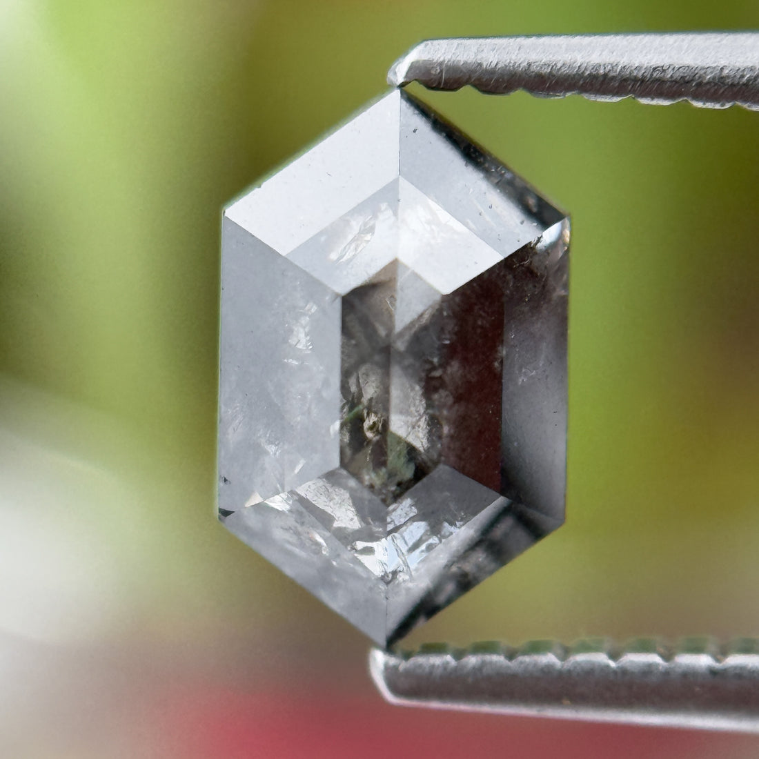 1.42 Ct Hexagon Rose Cut Grey Unique Natural Inclusions Diamond