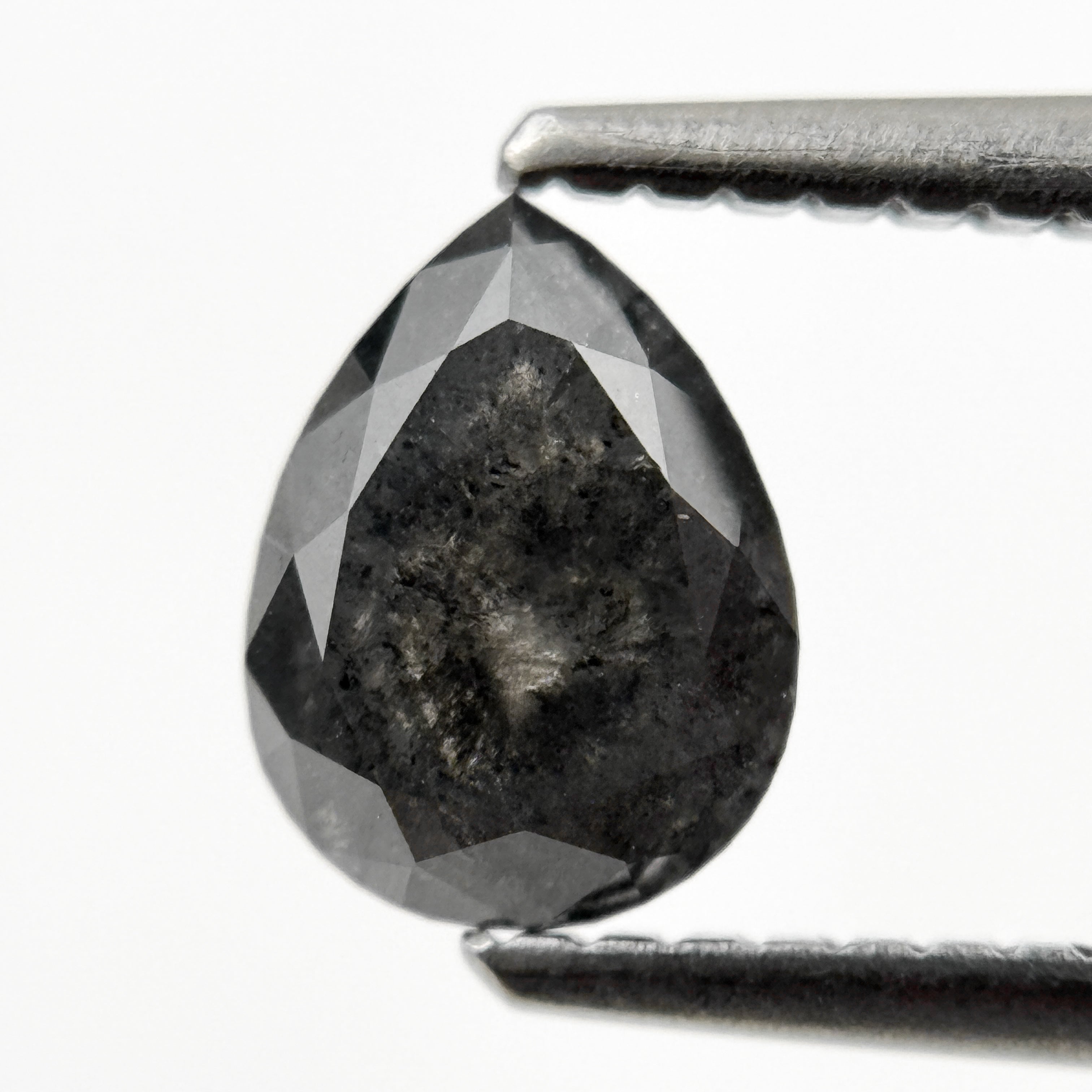 0.98 Ct Pear Rose Cut Grey Natural Galaxy Salt and pepper Diamond