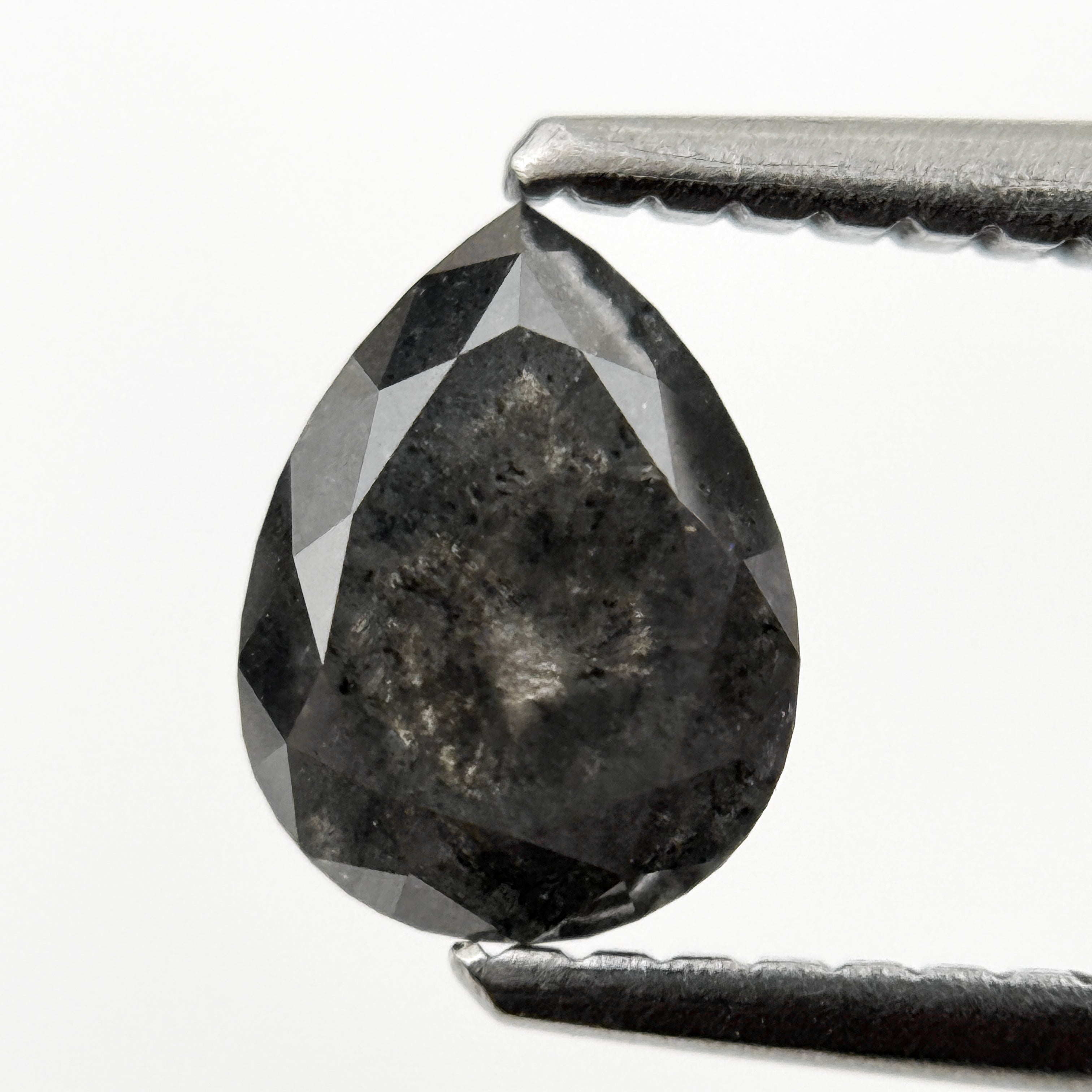 0.98 Ct Pear Rose Cut Grey Natural Galaxy Salt and pepper Diamond