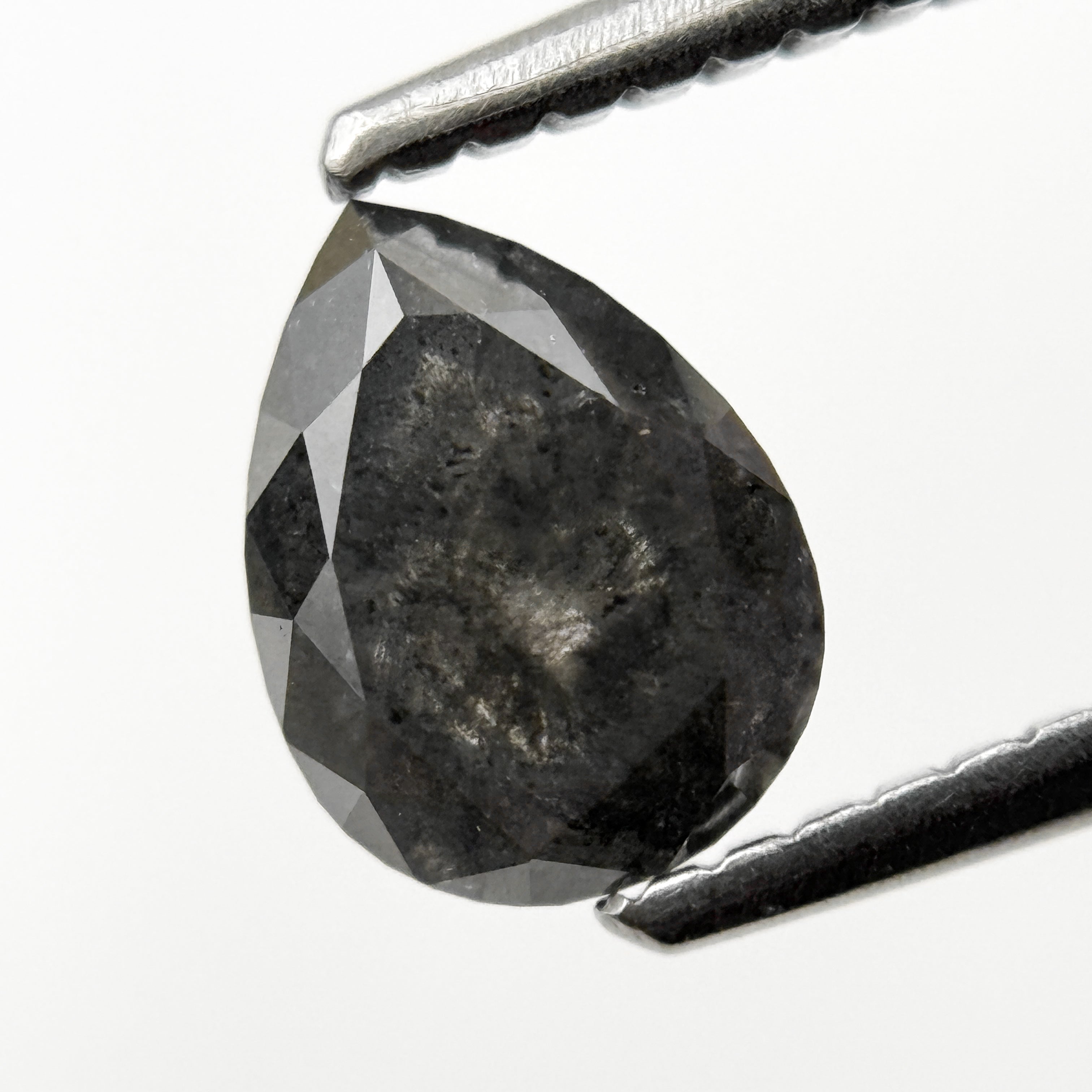 0.98 Ct Pear Rose Cut Grey Natural Galaxy Salt and pepper Diamond