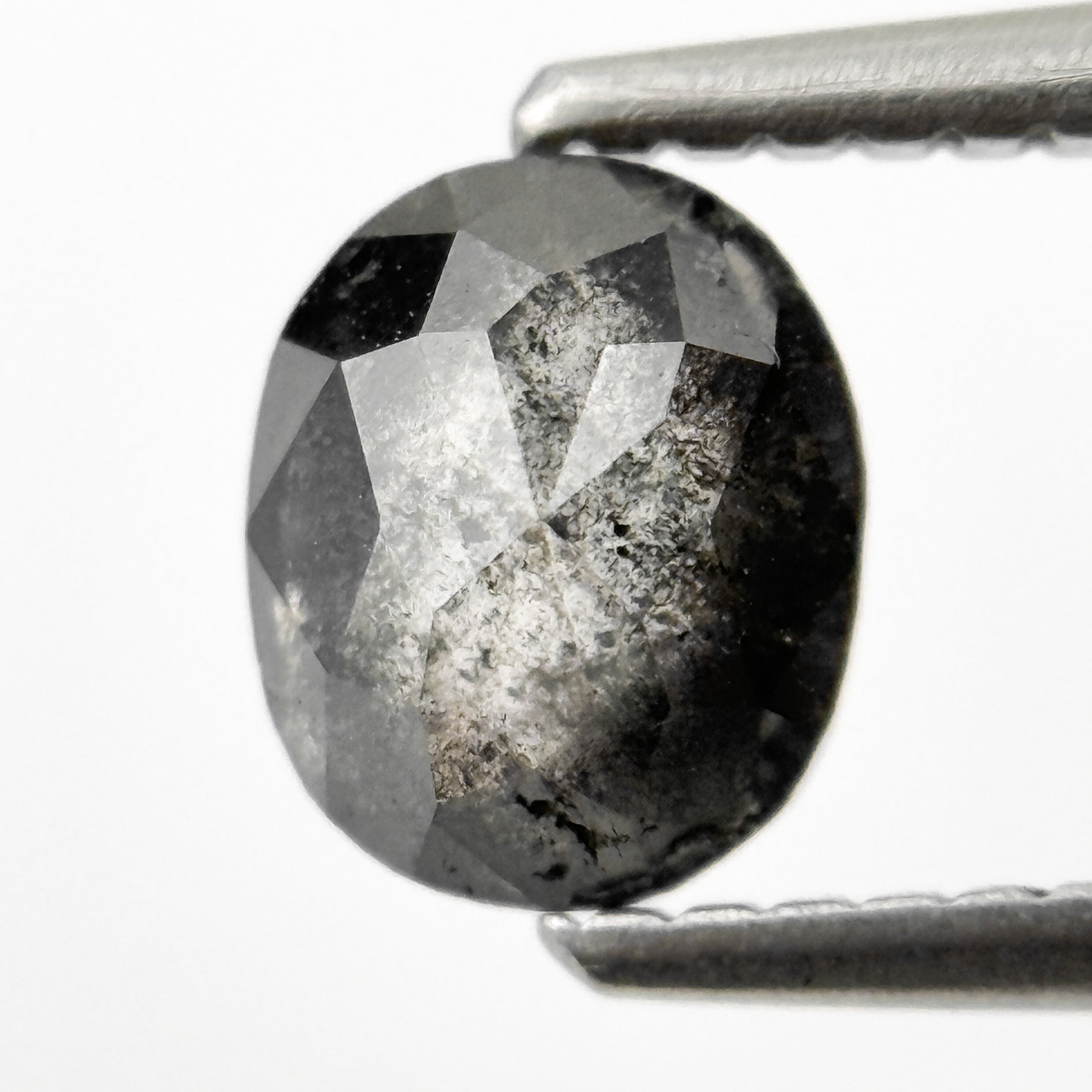 1.12 Ct Oval Rose Cut Grey Natural Salt and Pepper Diamond
