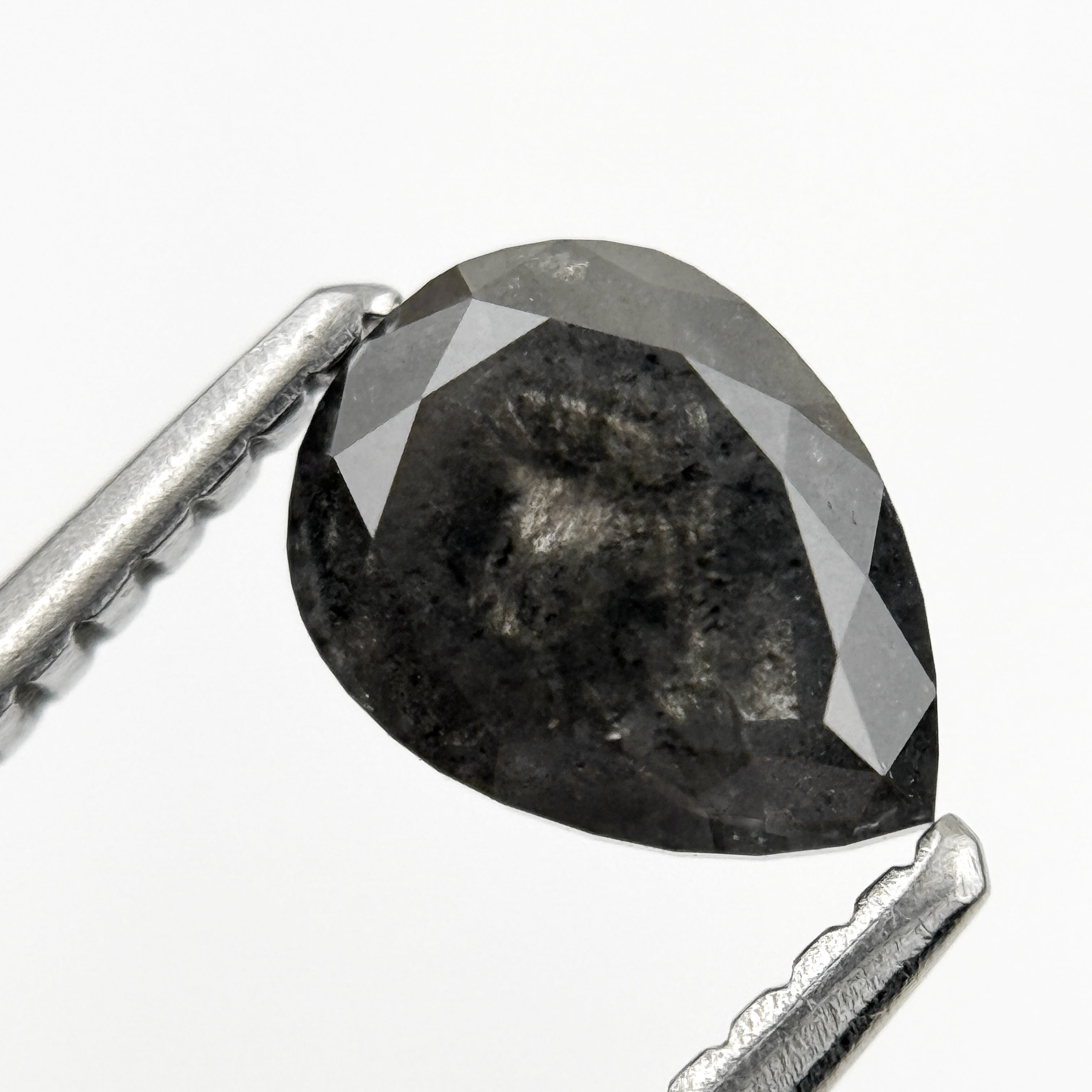 0.98 Ct Pear Rose Cut Grey Natural Galaxy Salt and pepper Diamond