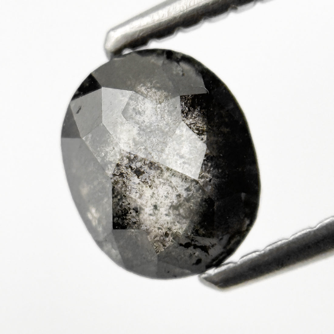 1.12 Ct Oval Rose Cut Grey Natural Salt and Pepper Diamond