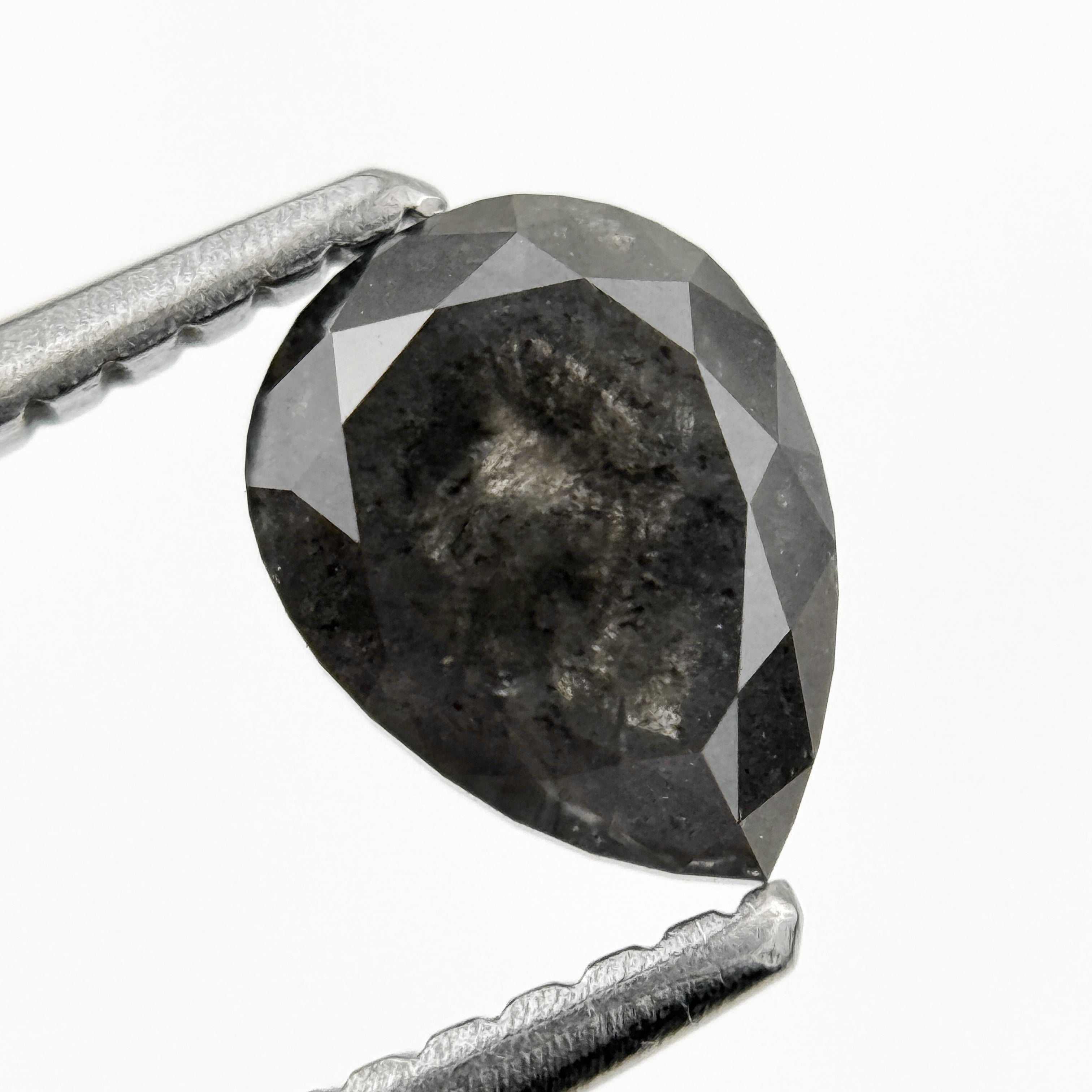 0.98 Ct Pear Rose Cut Grey Natural Galaxy Salt and pepper Diamond