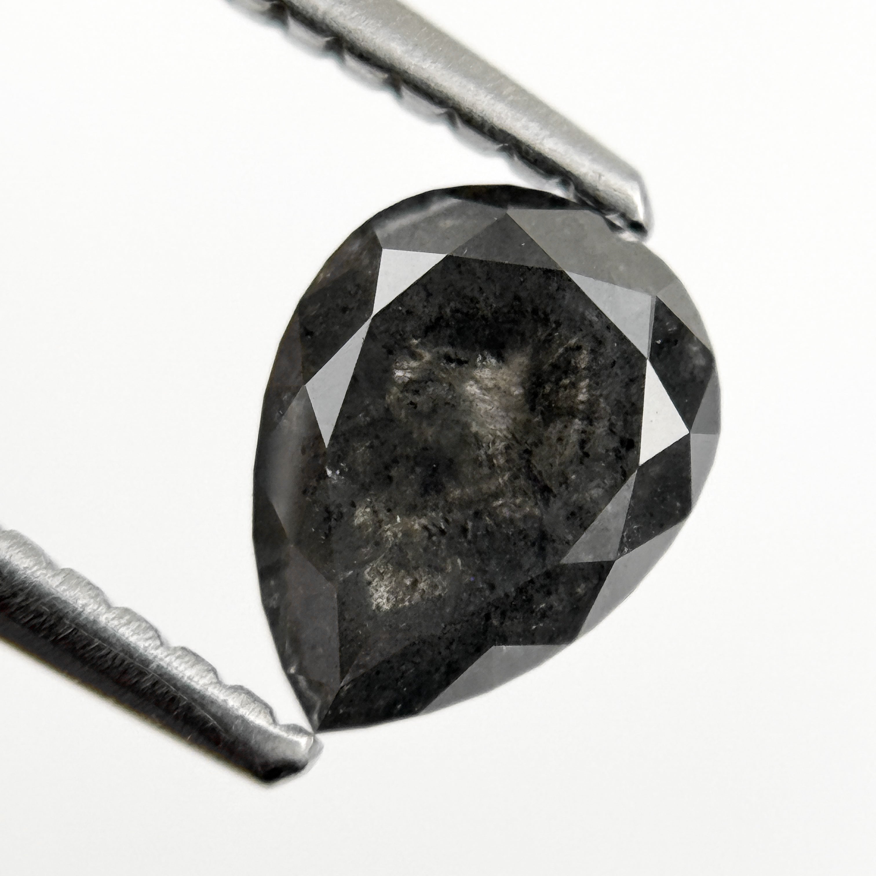 0.98 Ct Pear Rose Cut Grey Natural Galaxy Salt and pepper Diamond
