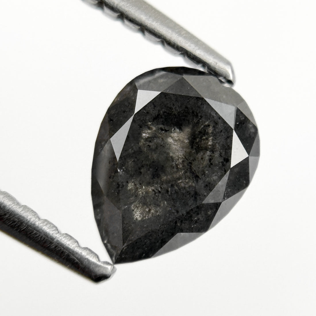 0.98 Ct Pear Rose Cut Grey Natural Galaxy Salt and pepper Diamond