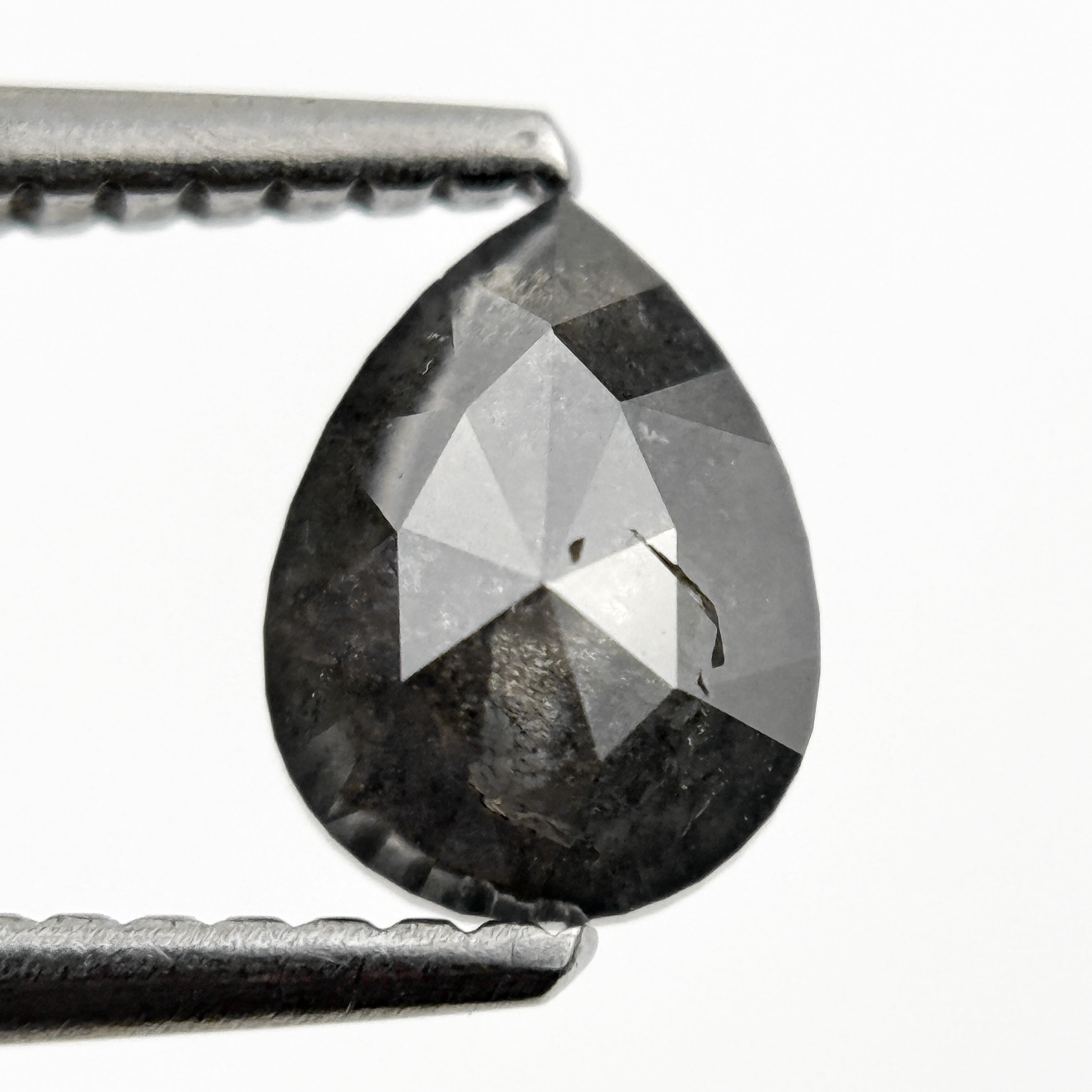 0.98 Ct Pear Rose Cut Grey Natural Galaxy Salt and pepper Diamond
