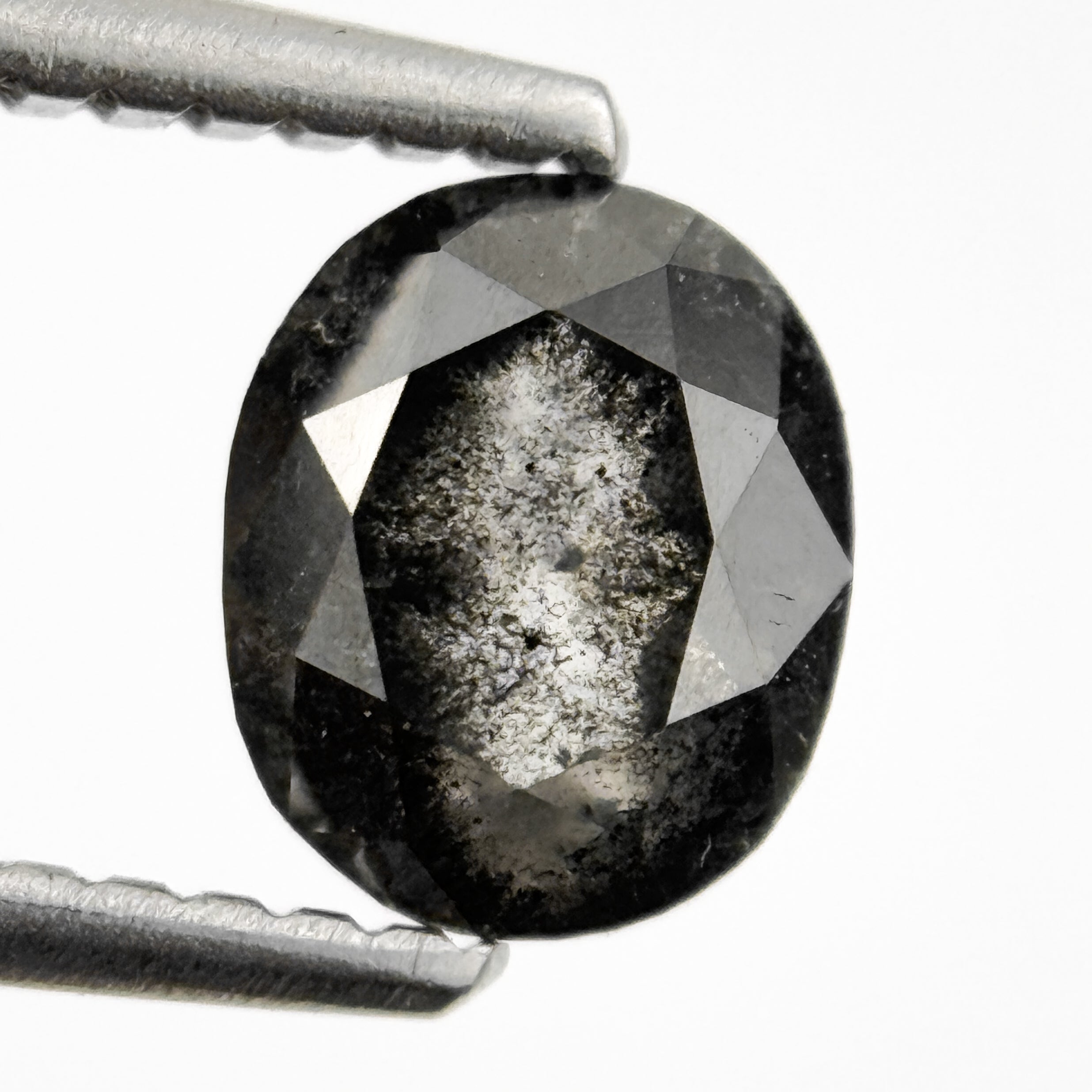 1.12 Ct Oval Rose Cut Grey Natural Salt and Pepper Diamond