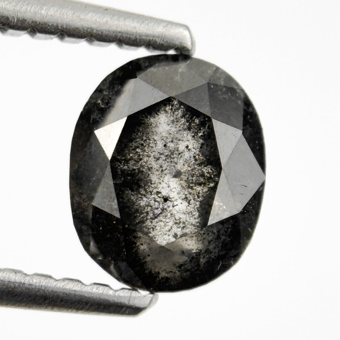 1.12 Ct Oval Rose Cut Grey Natural Salt and Pepper Diamond