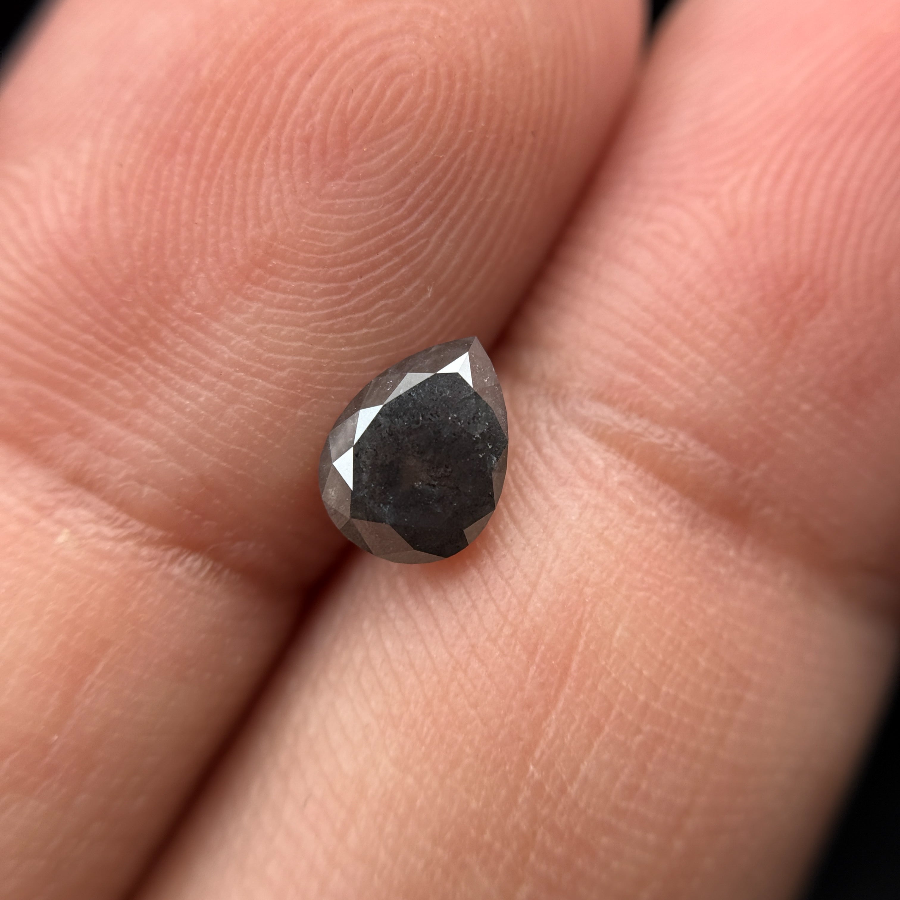 0.98 Ct Pear Rose Cut Grey Natural Galaxy Salt and pepper Diamond