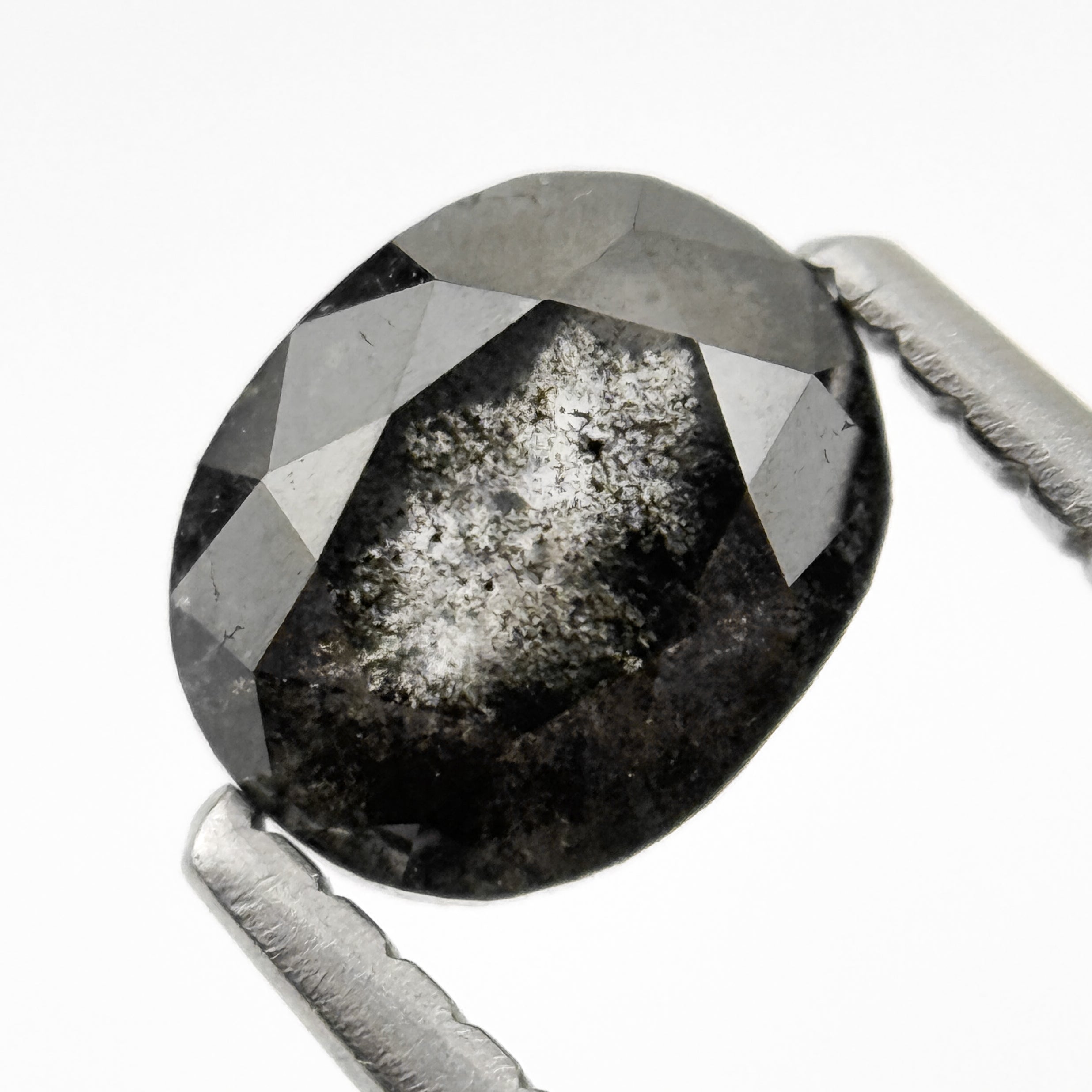 1.12 Ct Oval Rose Cut Grey Natural Salt and Pepper Diamond