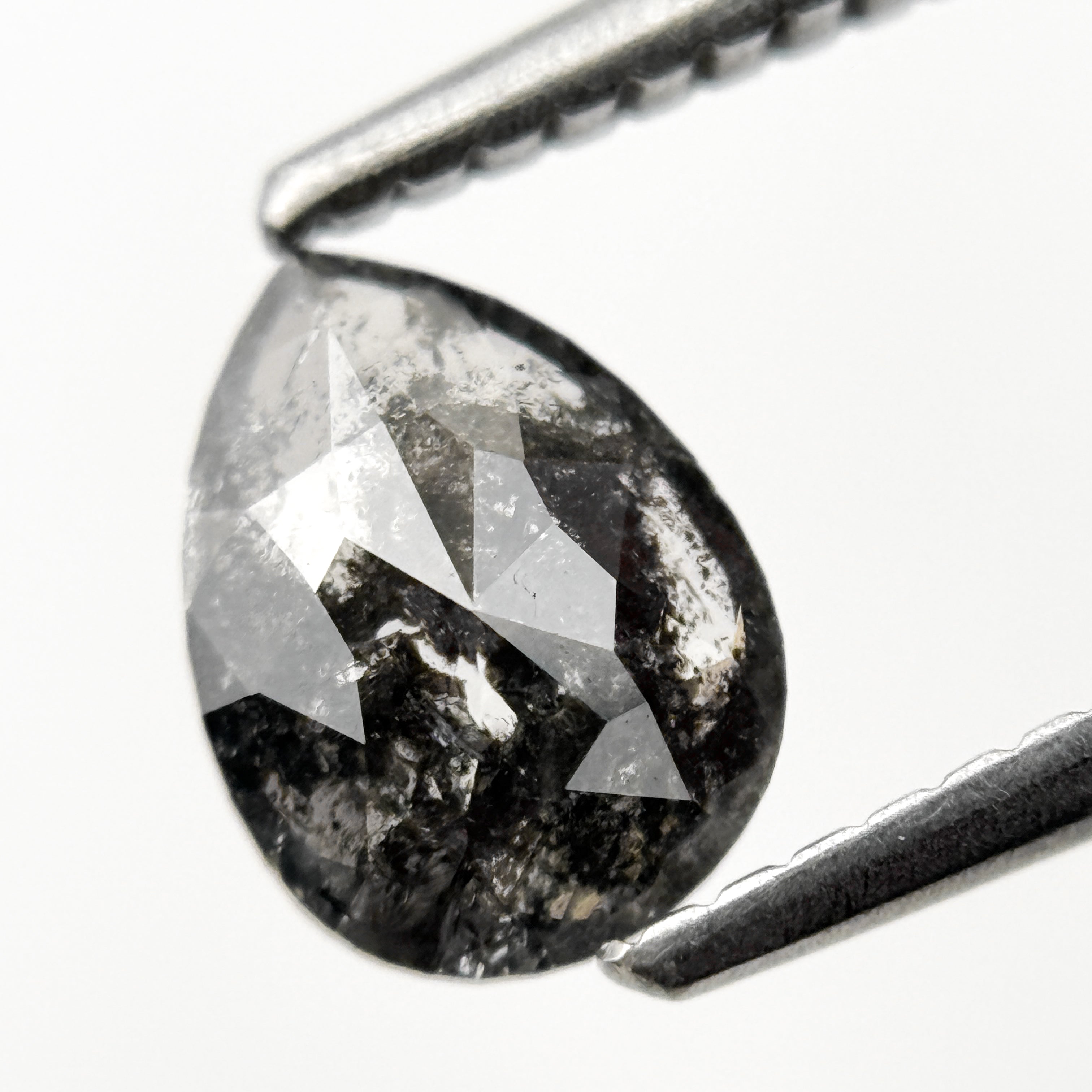 0.82 Ct Pear Rose Cut Grey Natural Fancy Salt and pepper Diamond