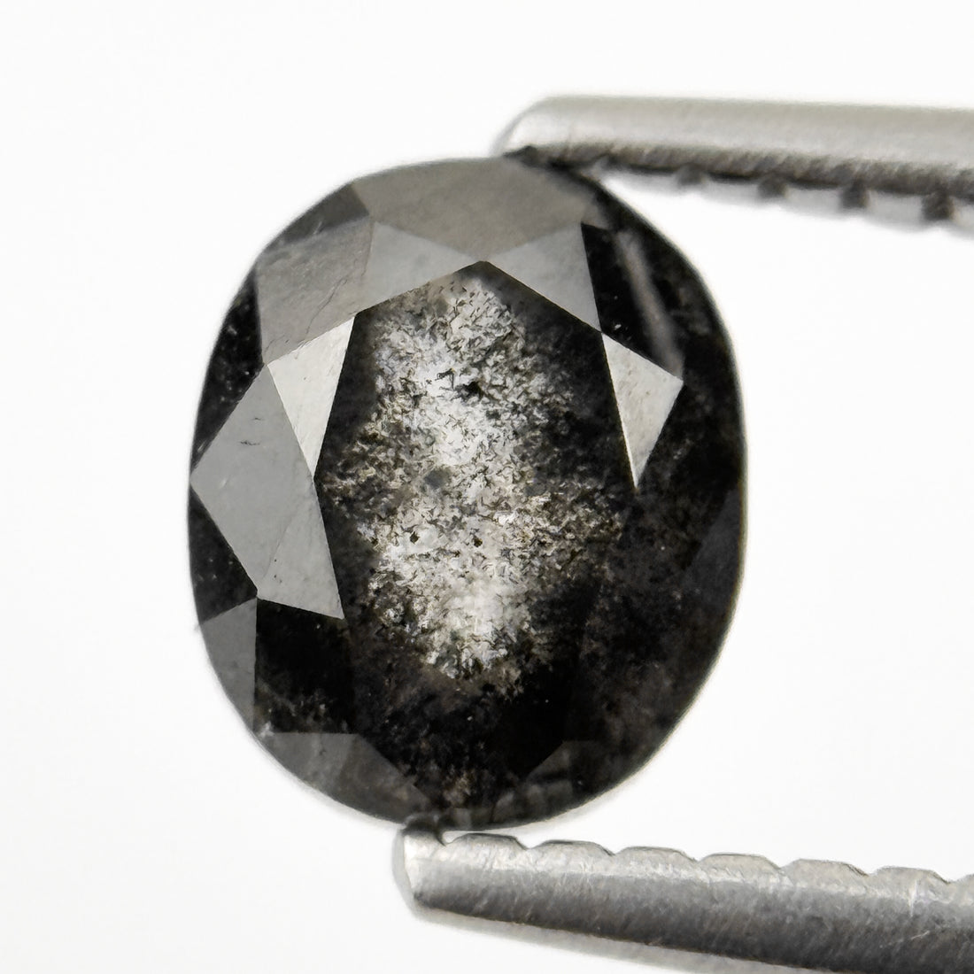 1.12 Ct Oval Rose Cut Grey Natural Salt and Pepper Diamond
