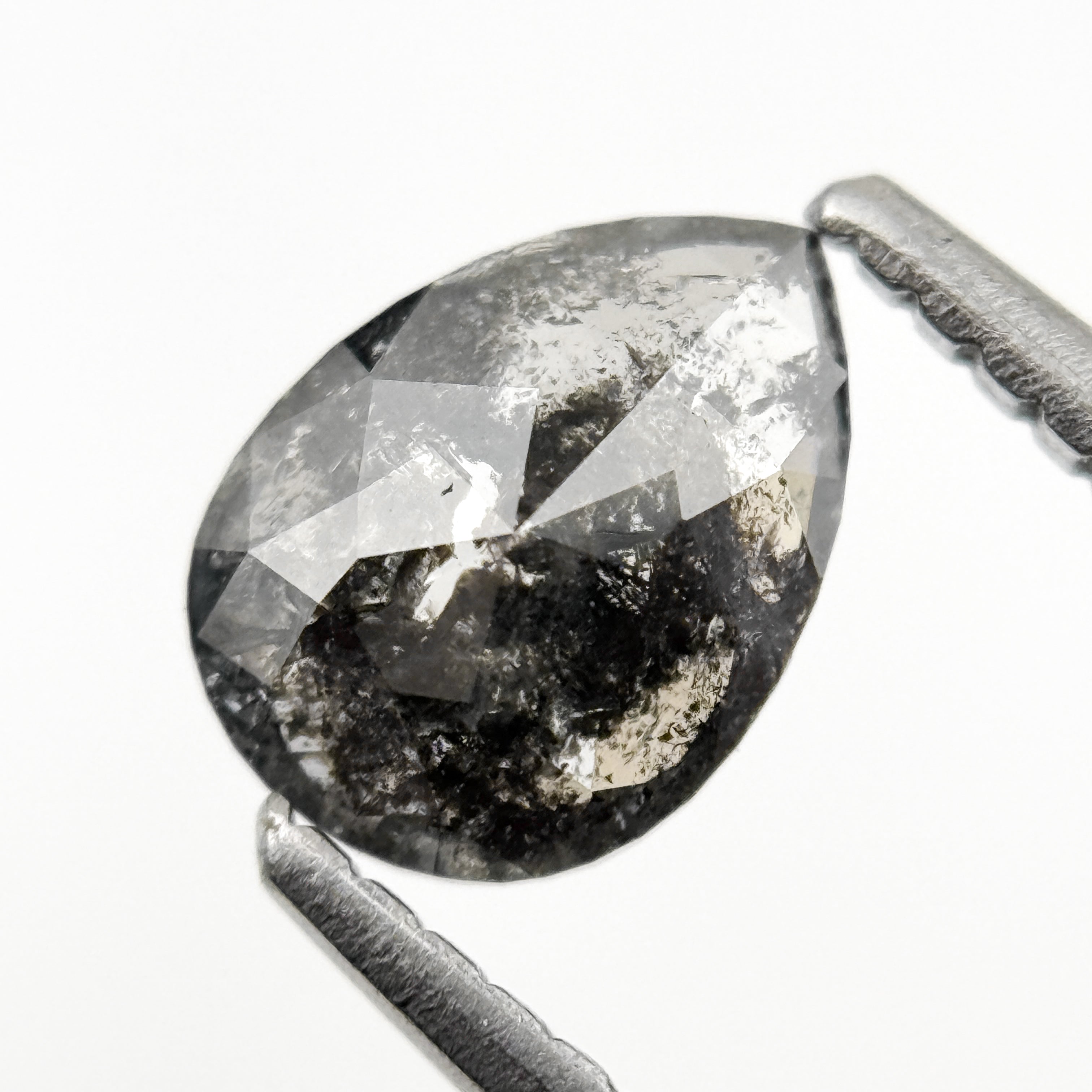 0.82 Ct Pear Rose Cut Grey Natural Fancy Salt and pepper Diamond