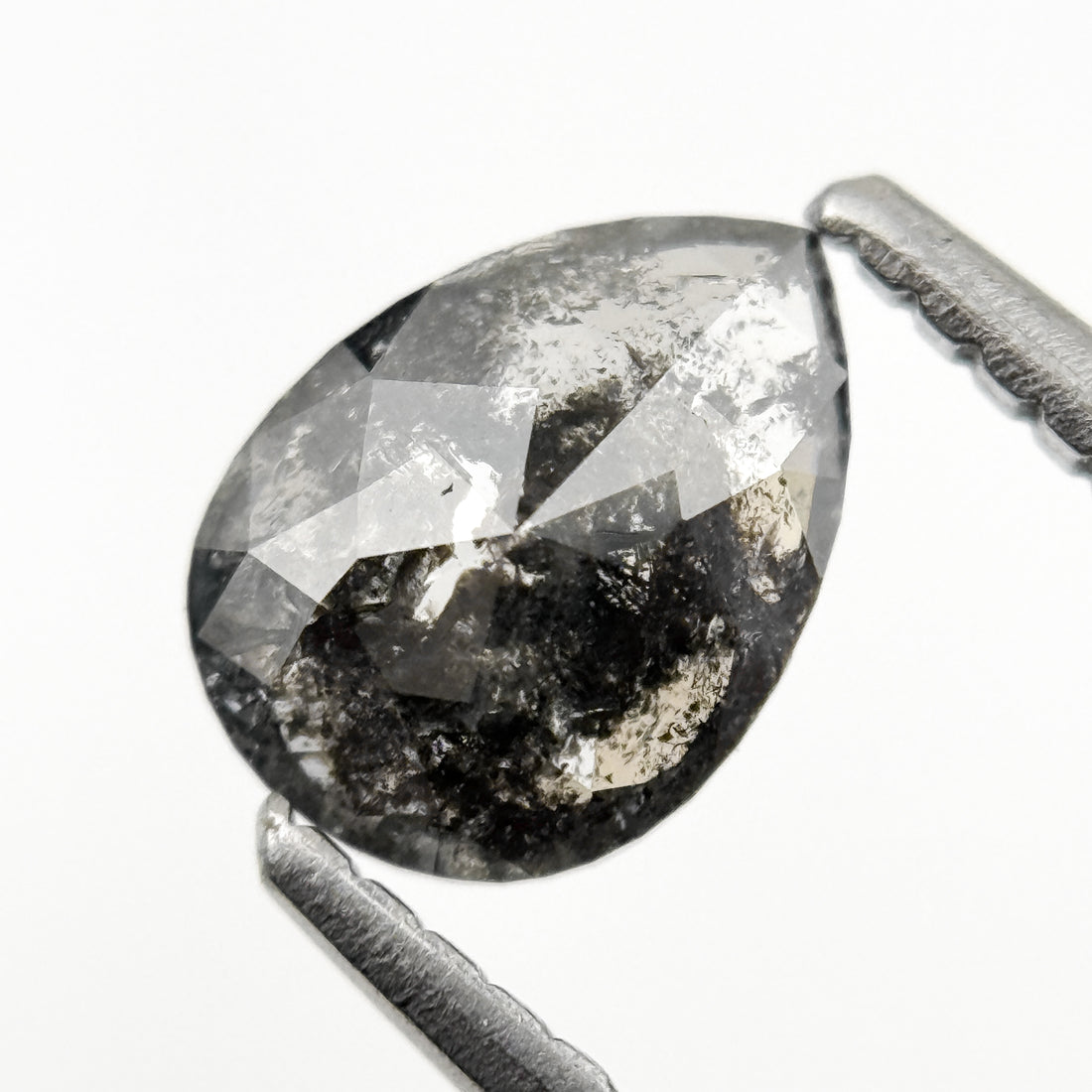 0.82 Ct Pear Rose Cut Grey Natural Fancy Salt and pepper Diamond