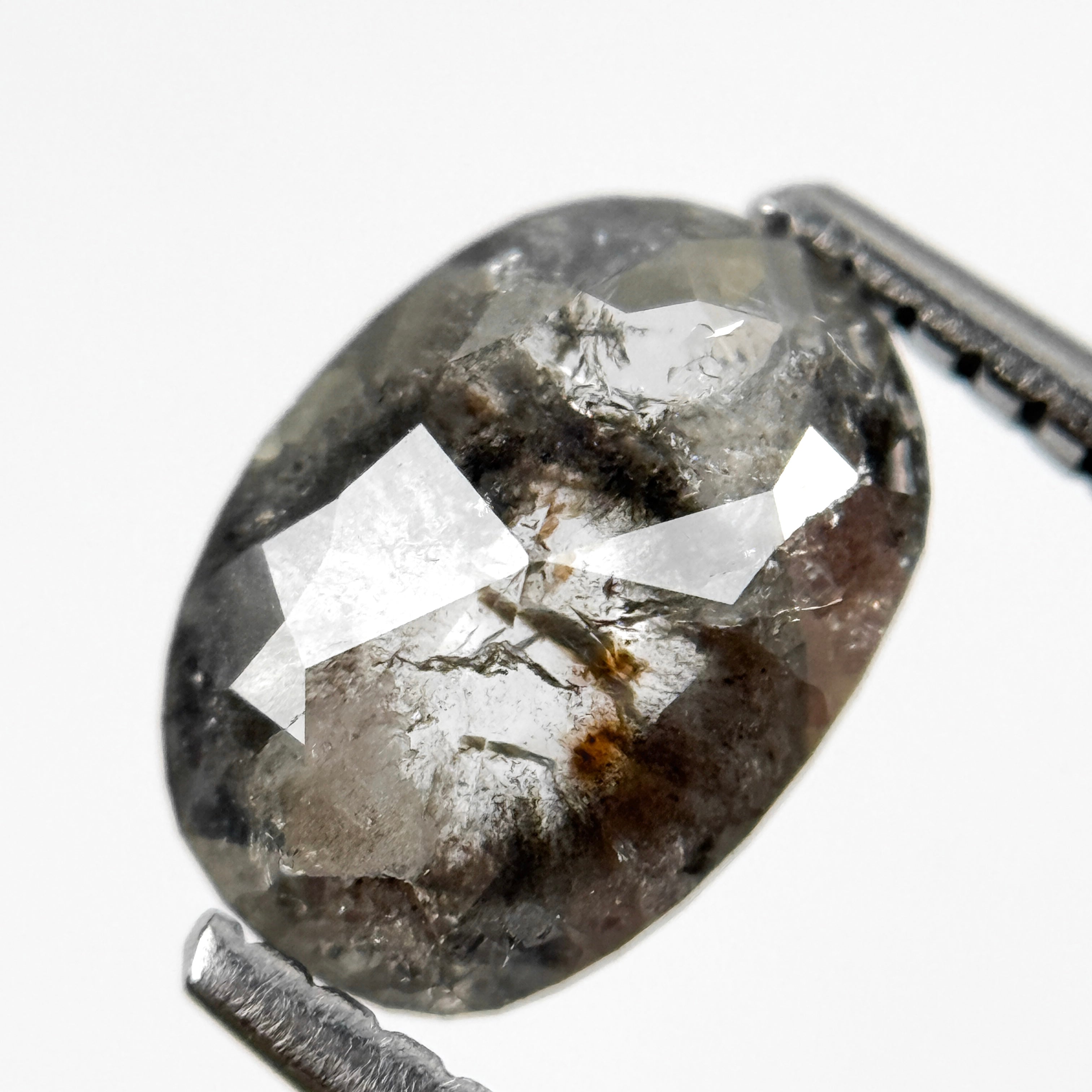 1.07 Ct Oval Rose Cut Grey Natural Salt and Pepper Diamond
