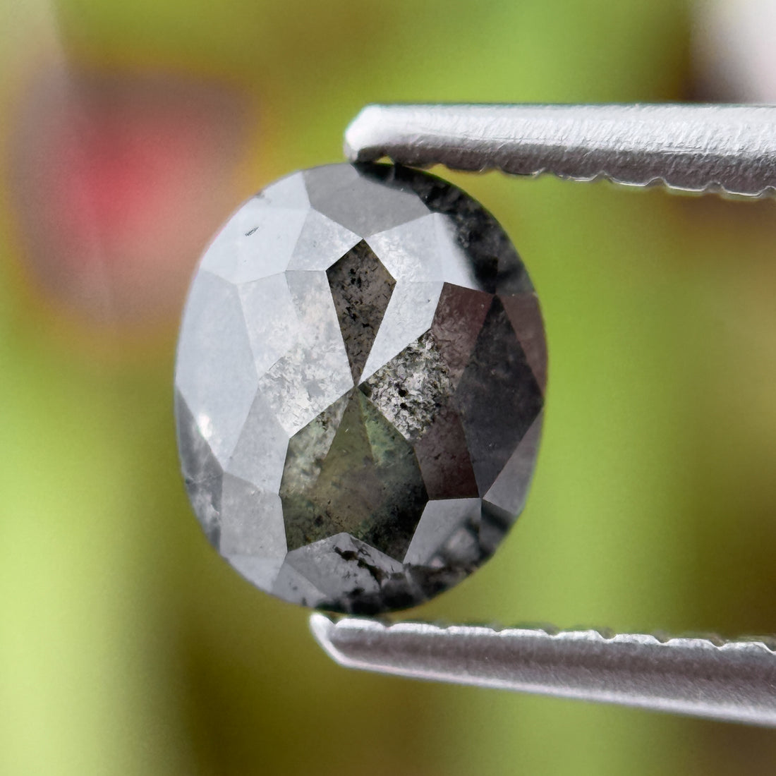 1.12 Ct Oval Rose Cut Grey Natural Salt and Pepper Diamond