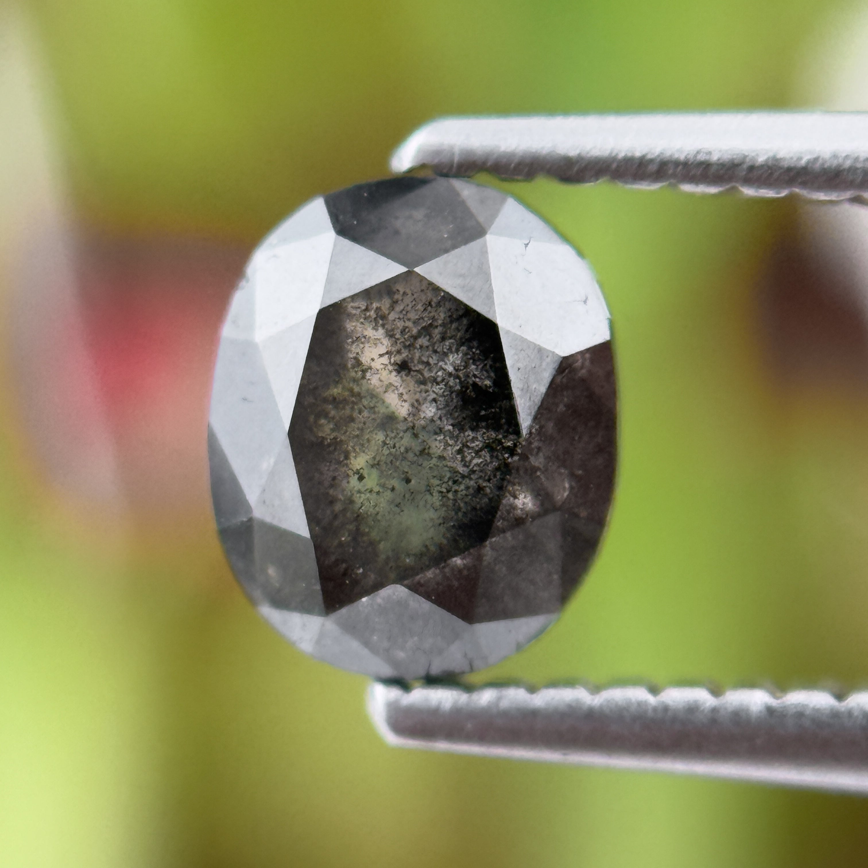 1.12 Ct Oval Rose Cut Grey Natural Salt and Pepper Diamond