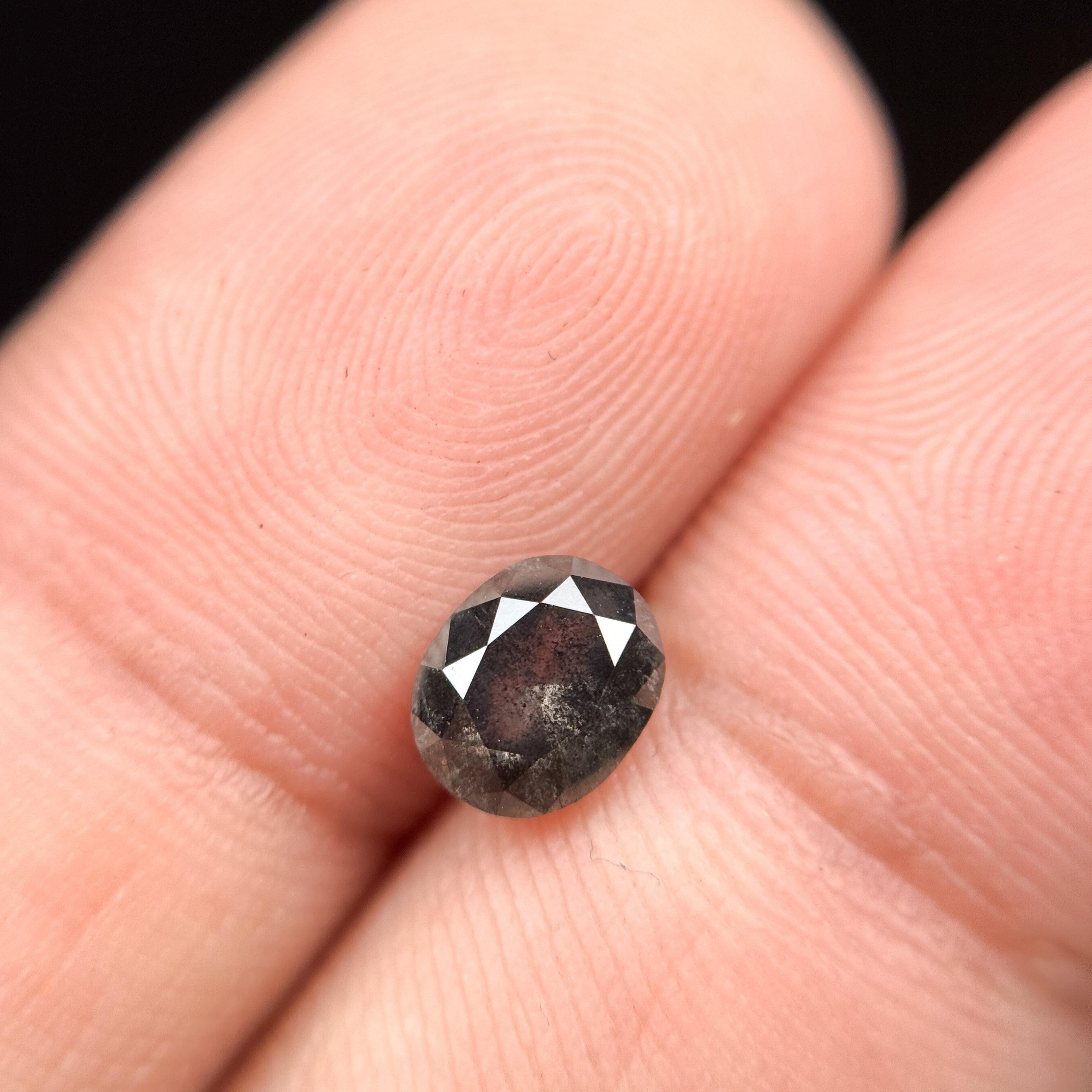 1.12 Ct Oval Rose Cut Grey Natural Salt and Pepper Diamond
