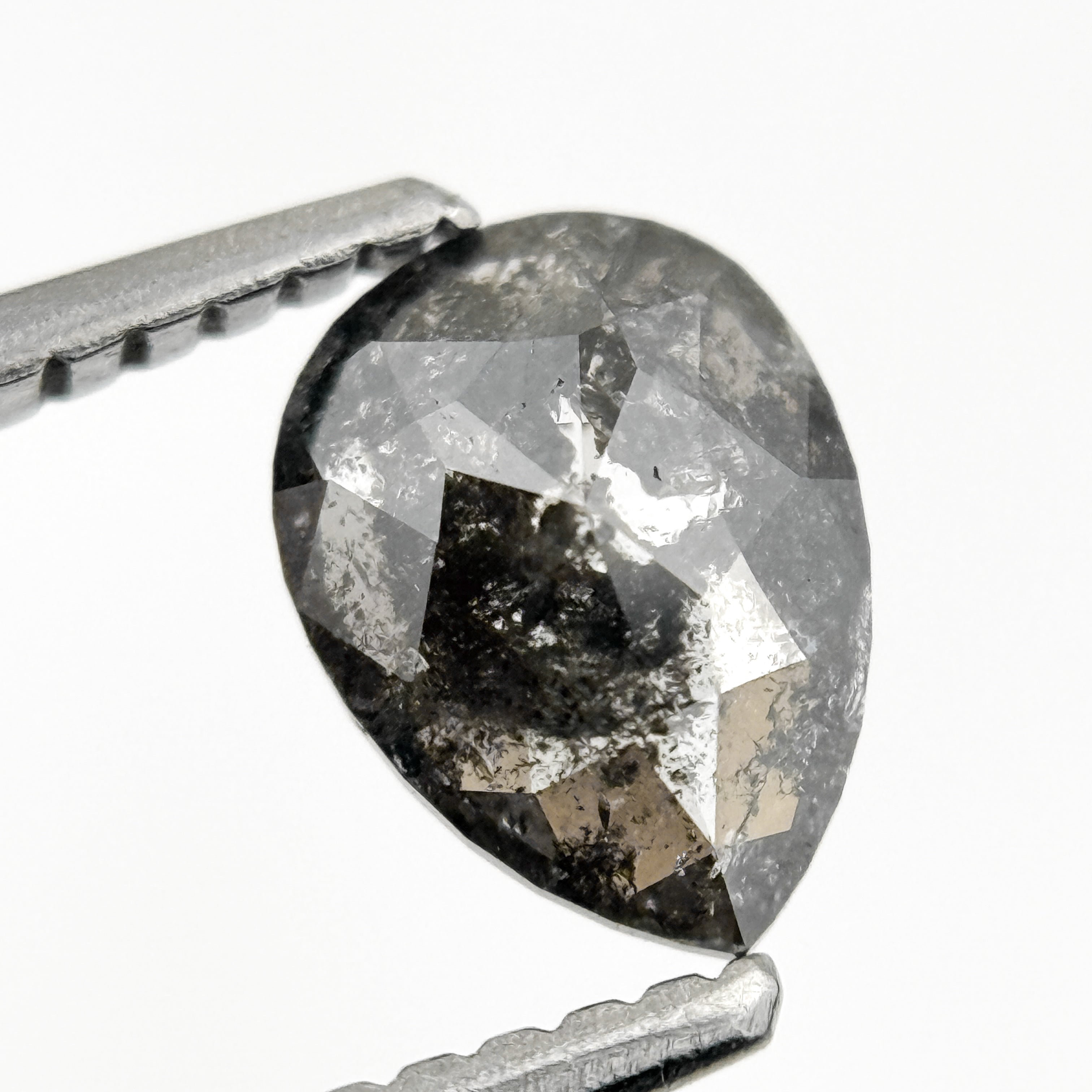 0.82 Ct Pear Rose Cut Grey Natural Fancy Salt and pepper Diamond