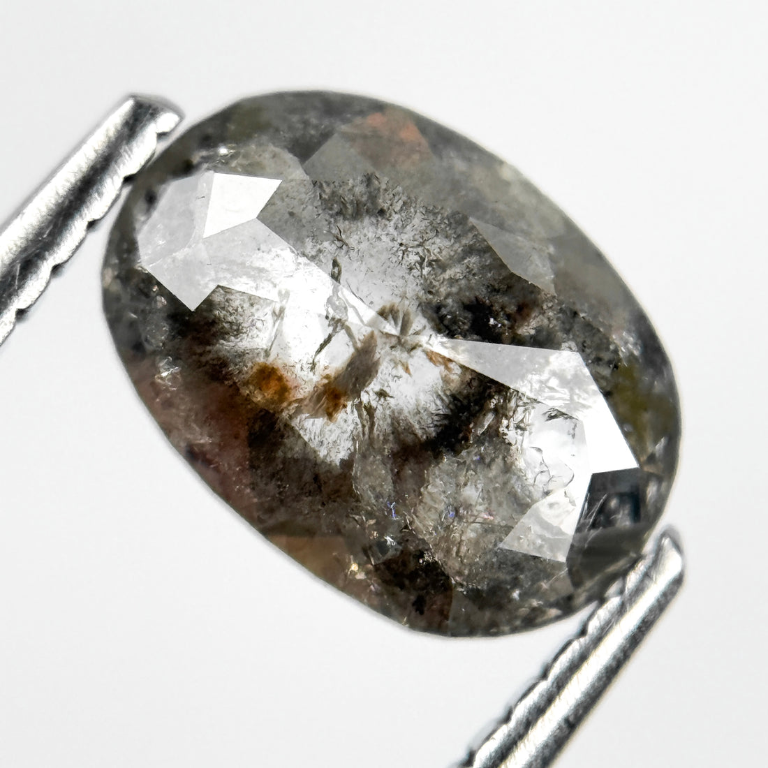 1.07 Ct Oval Rose Cut Grey Natural Salt and Pepper Diamond
