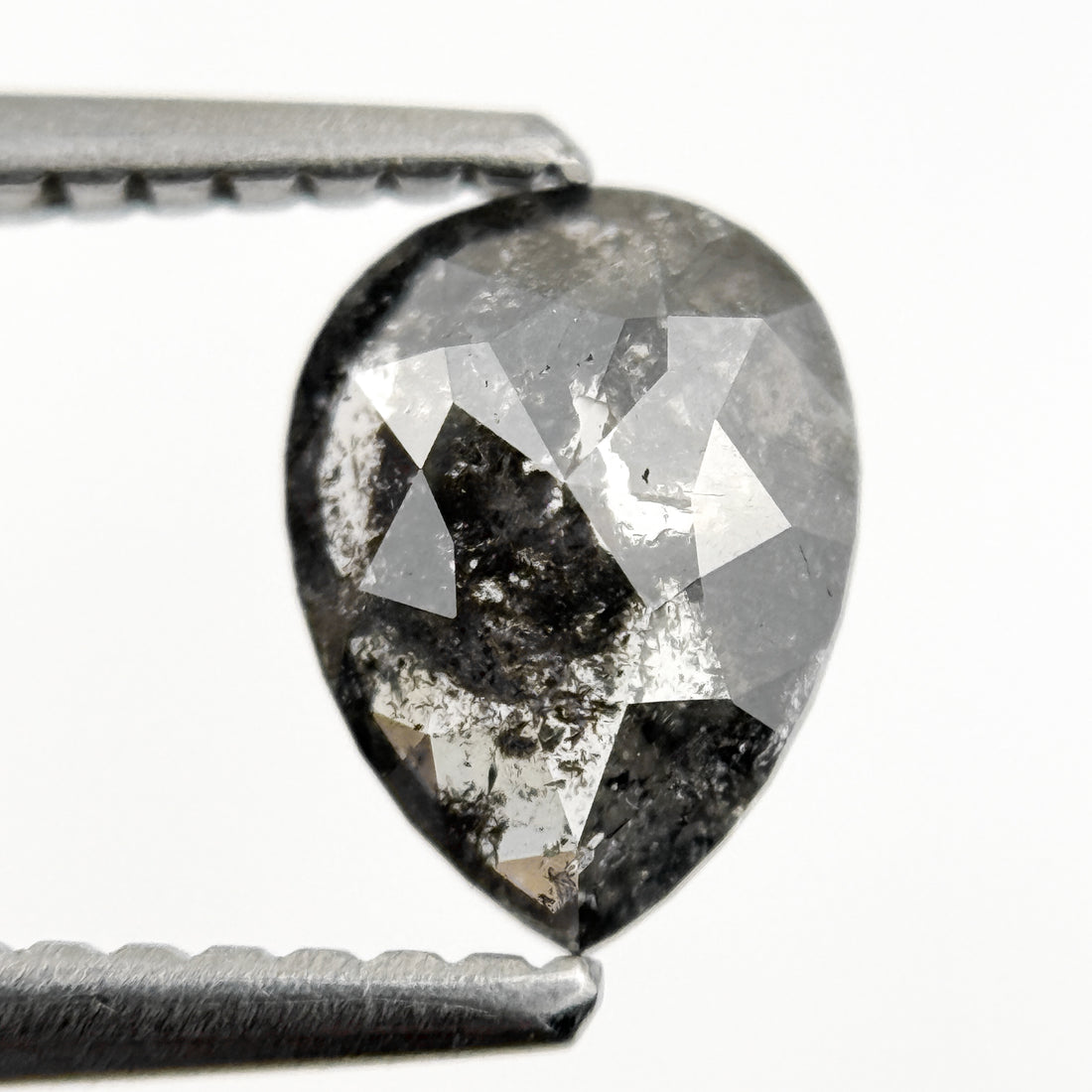 0.82 Ct Pear Rose Cut Grey Natural Fancy Salt and pepper Diamond