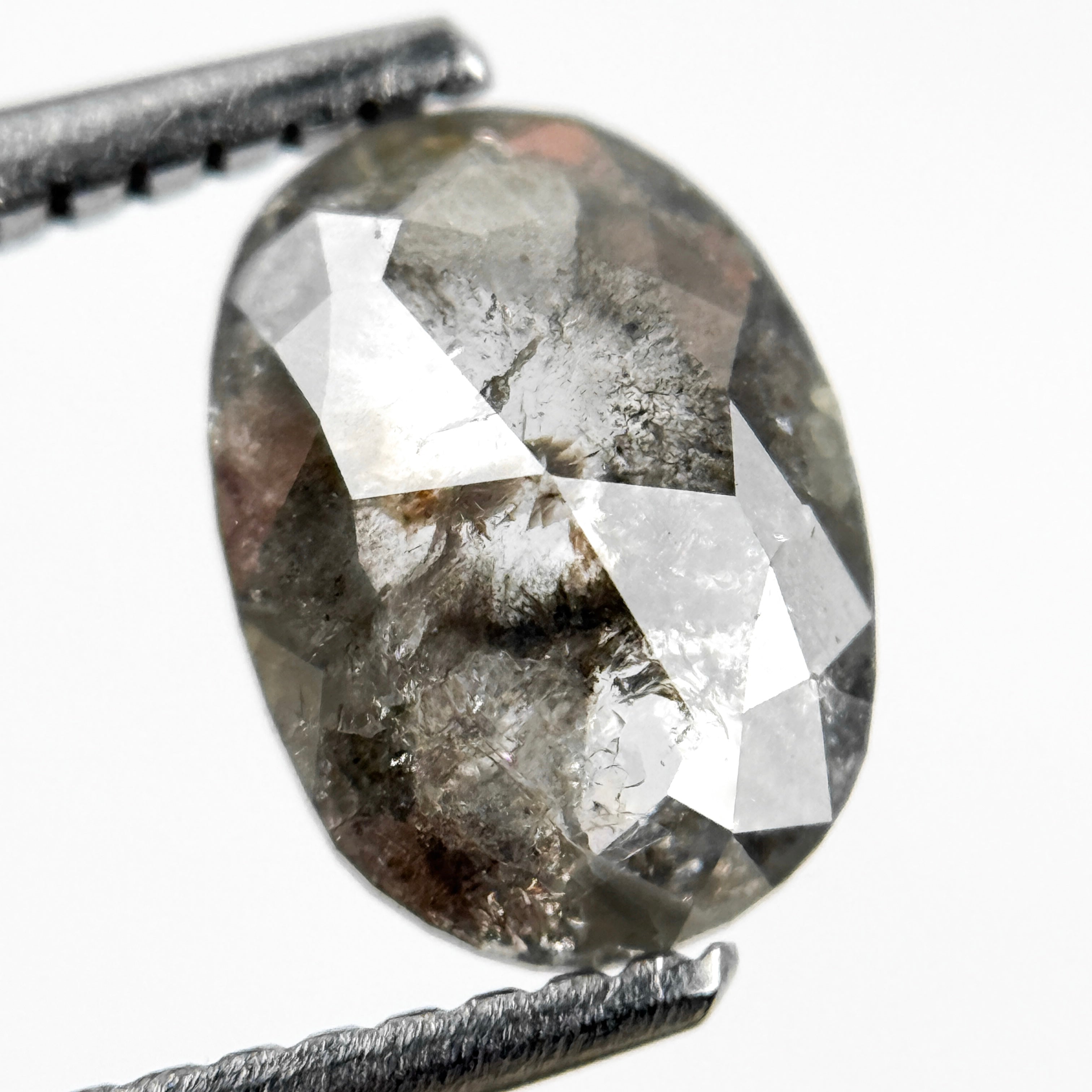 1.07 Ct Oval Rose Cut Grey Natural Salt and Pepper Diamond