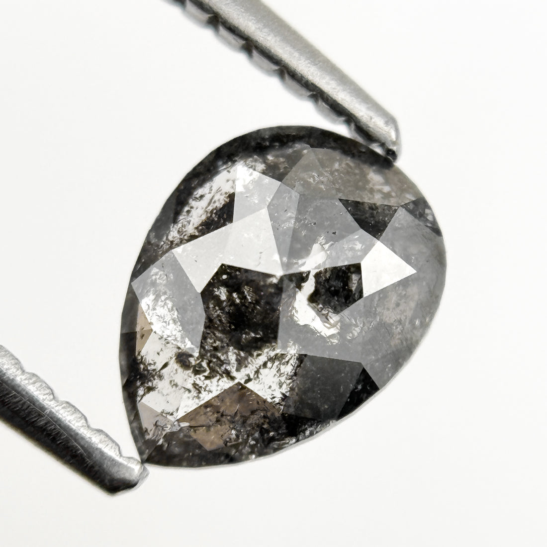 0.82 Ct Pear Rose Cut Grey Natural Fancy Salt and pepper Diamond