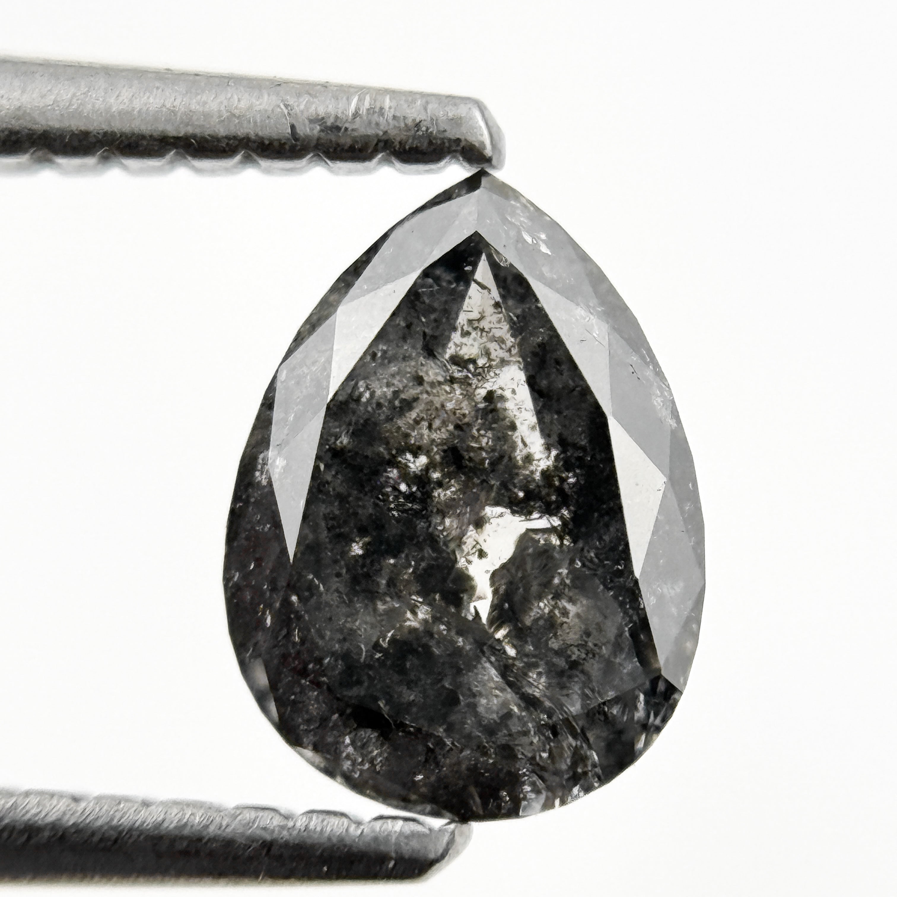 0.82 Ct Pear Rose Cut Grey Natural Fancy Salt and pepper Diamond