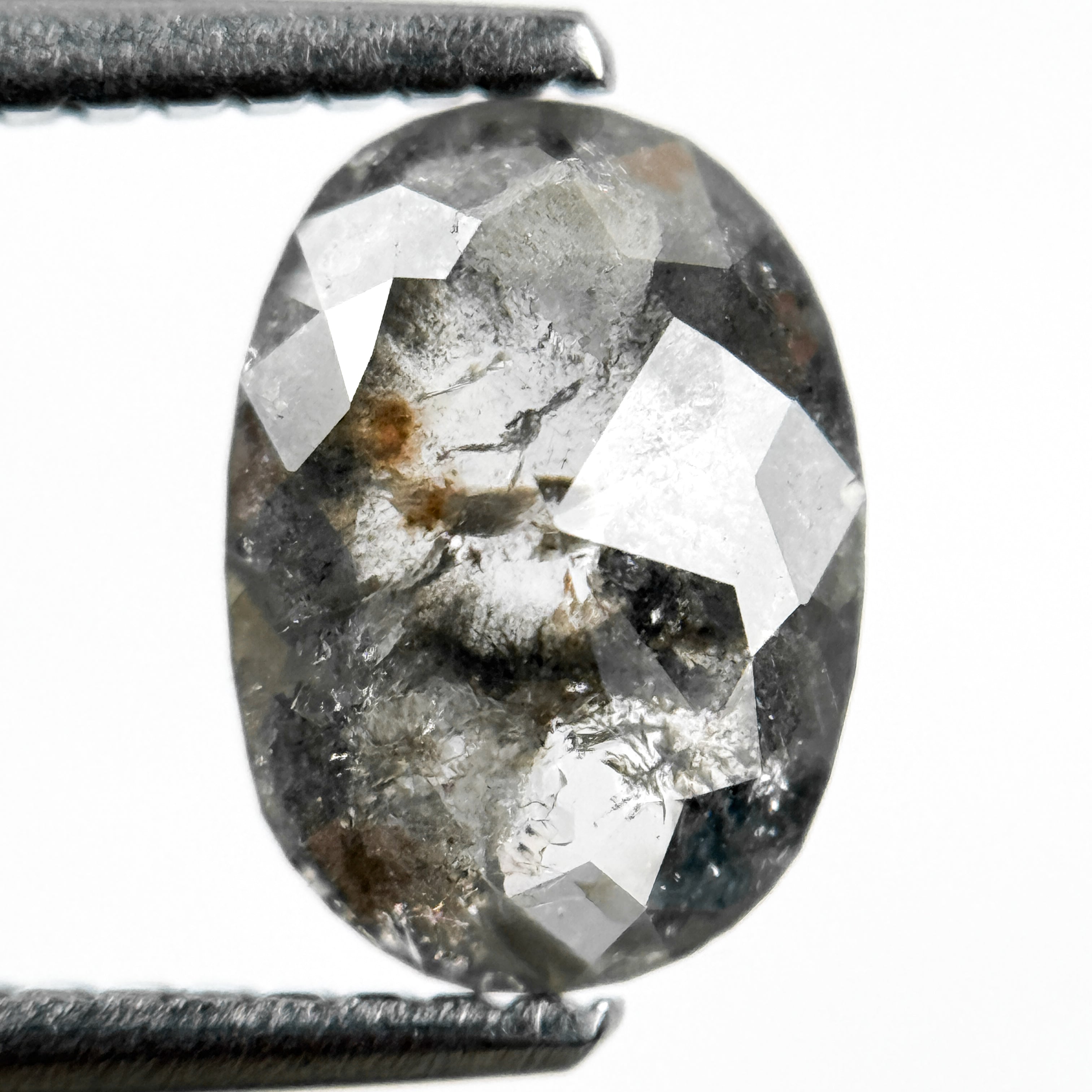 1.07 Ct Oval Rose Cut Grey Natural Salt and Pepper Diamond