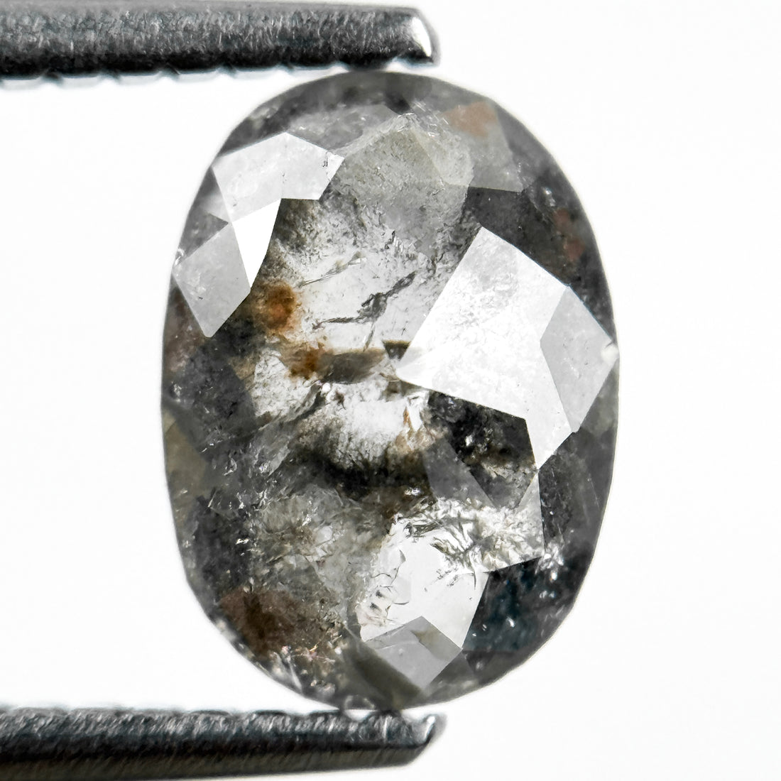 1.07 Ct Oval Rose Cut Grey Natural Salt and Pepper Diamond