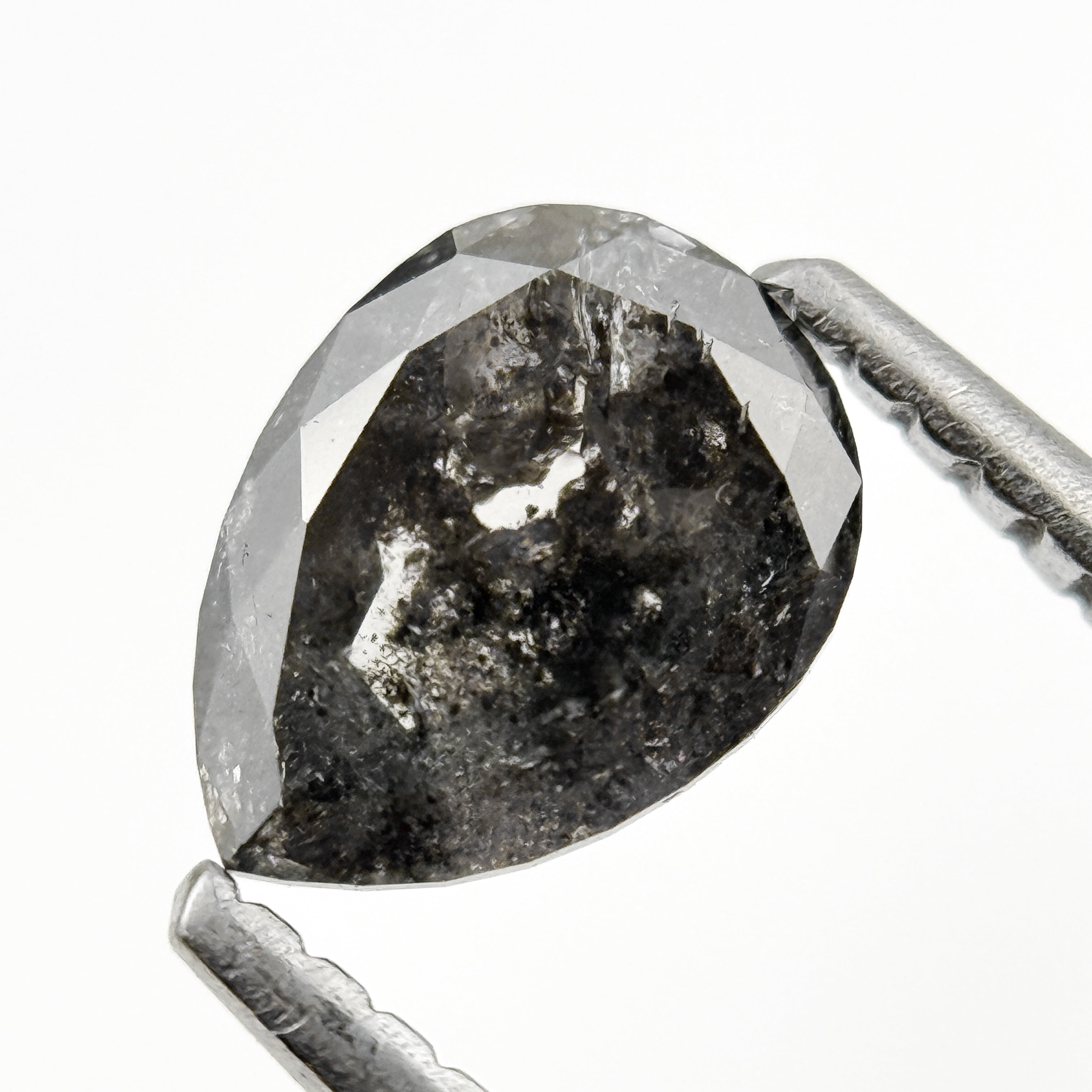 0.82 Ct Pear Rose Cut Grey Natural Fancy Salt and pepper Diamond