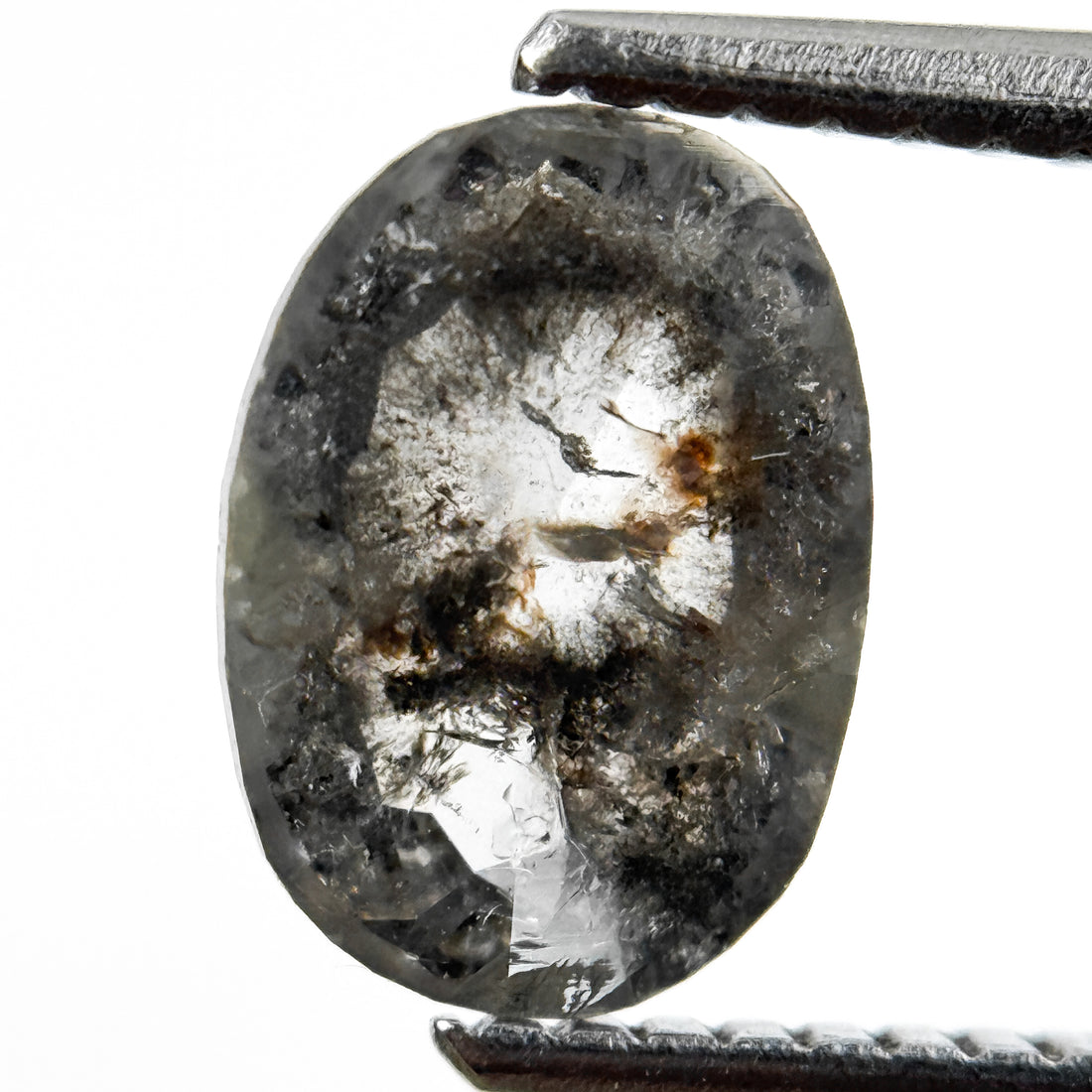 1.07 Ct Oval Rose Cut Grey Natural Salt and Pepper Diamond