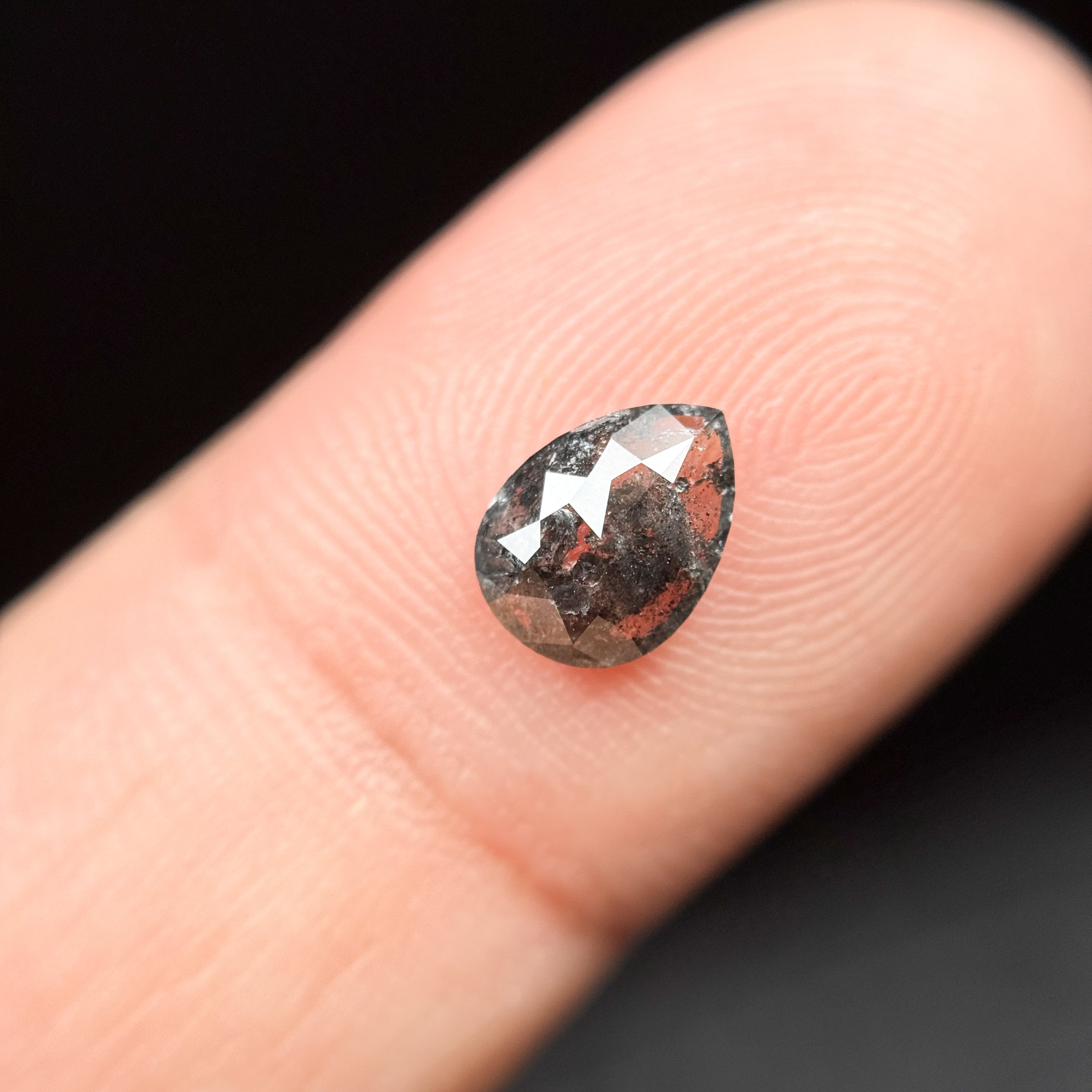 0.82 Ct Pear Rose Cut Grey Natural Fancy Salt and pepper Diamond