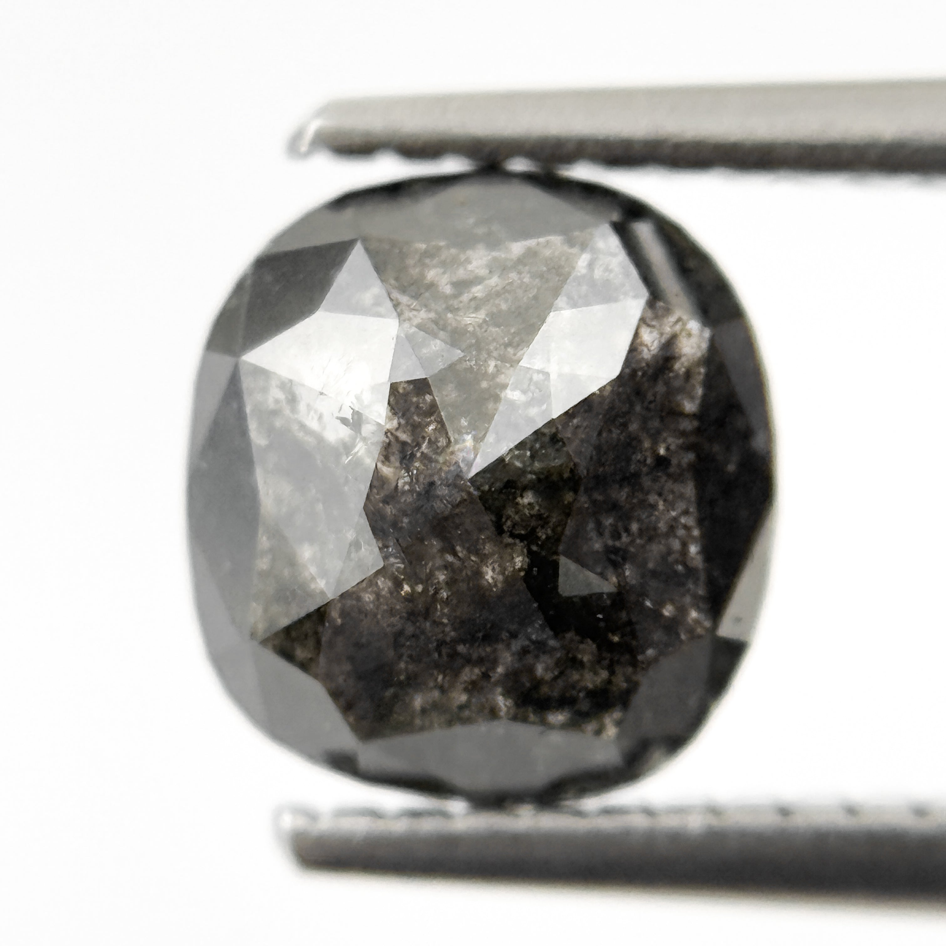 1.96 Ct Cushion Rose Cut Grey Natural Salt and Pepper Diamond