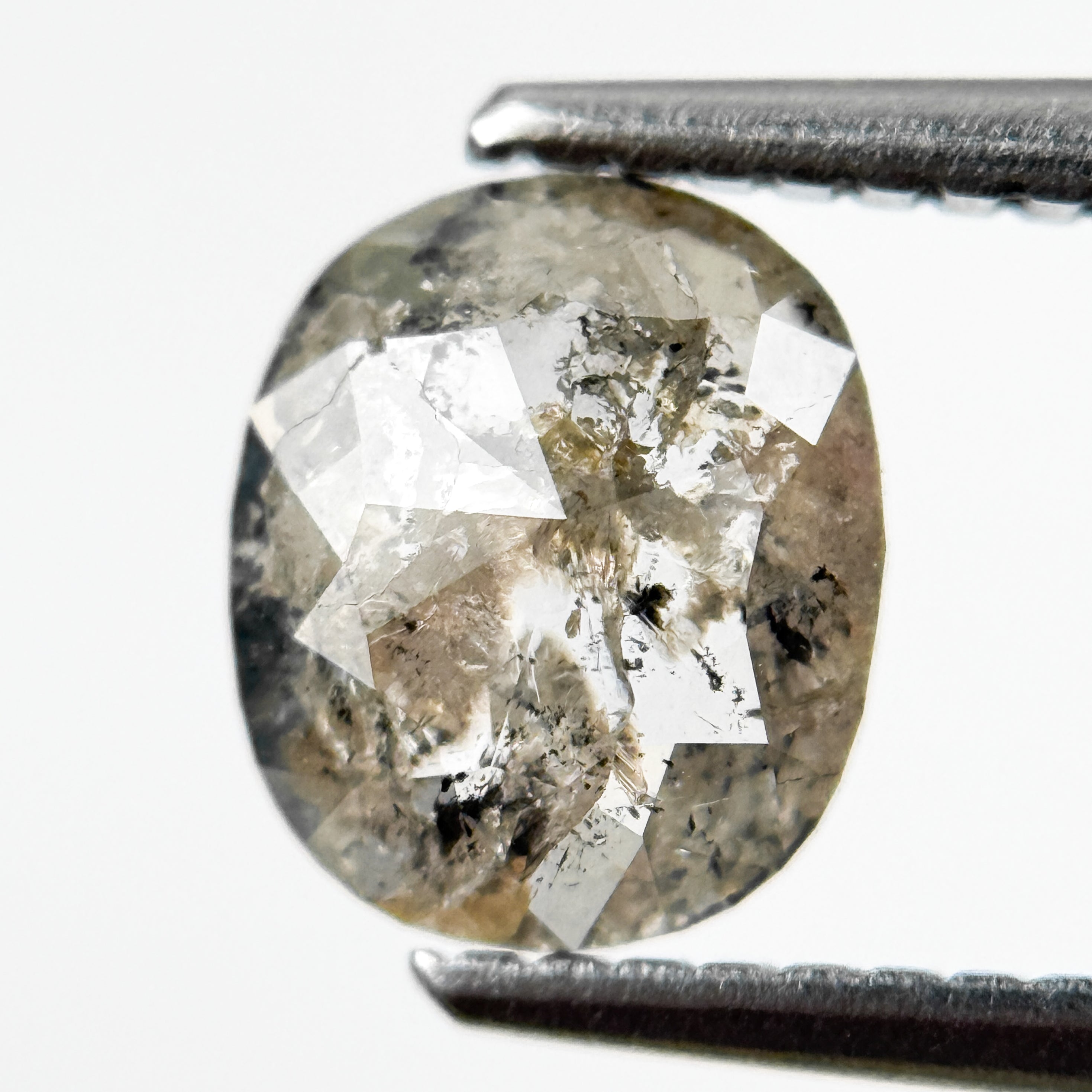 0.92 Ct Oval Rose Cut Grey Natural Salt and Pepper Diamond
