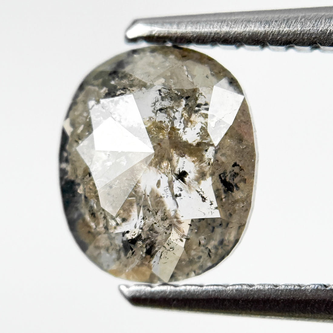 0.92 Ct Oval Rose Cut Grey Natural Salt and Pepper Diamond