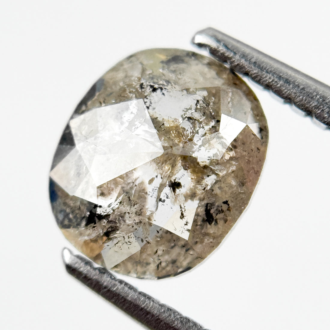 0.92 Ct Oval Rose Cut Grey Natural Salt and Pepper Diamond