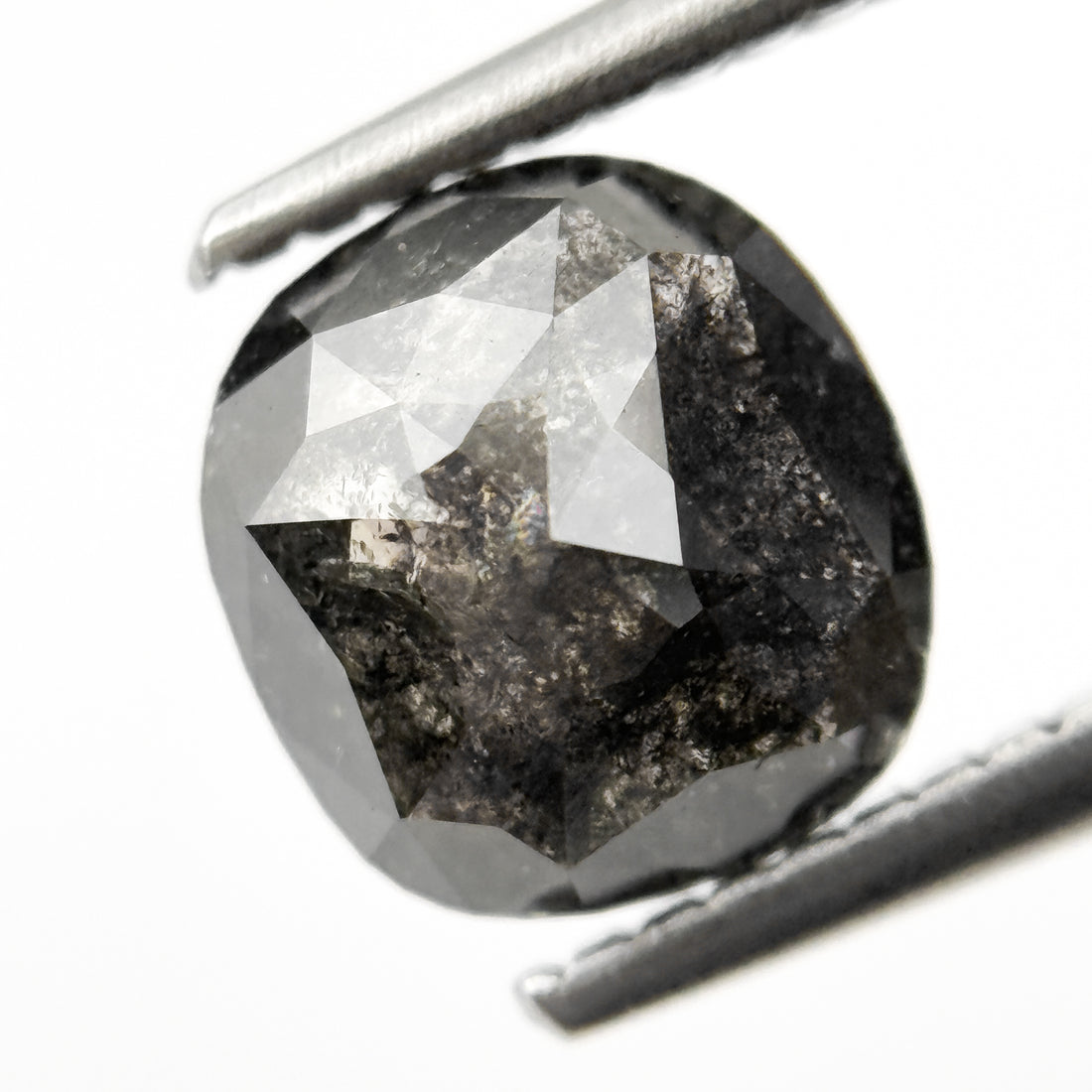 1.96 Ct Cushion Rose Cut Grey Natural Salt and Pepper Diamond