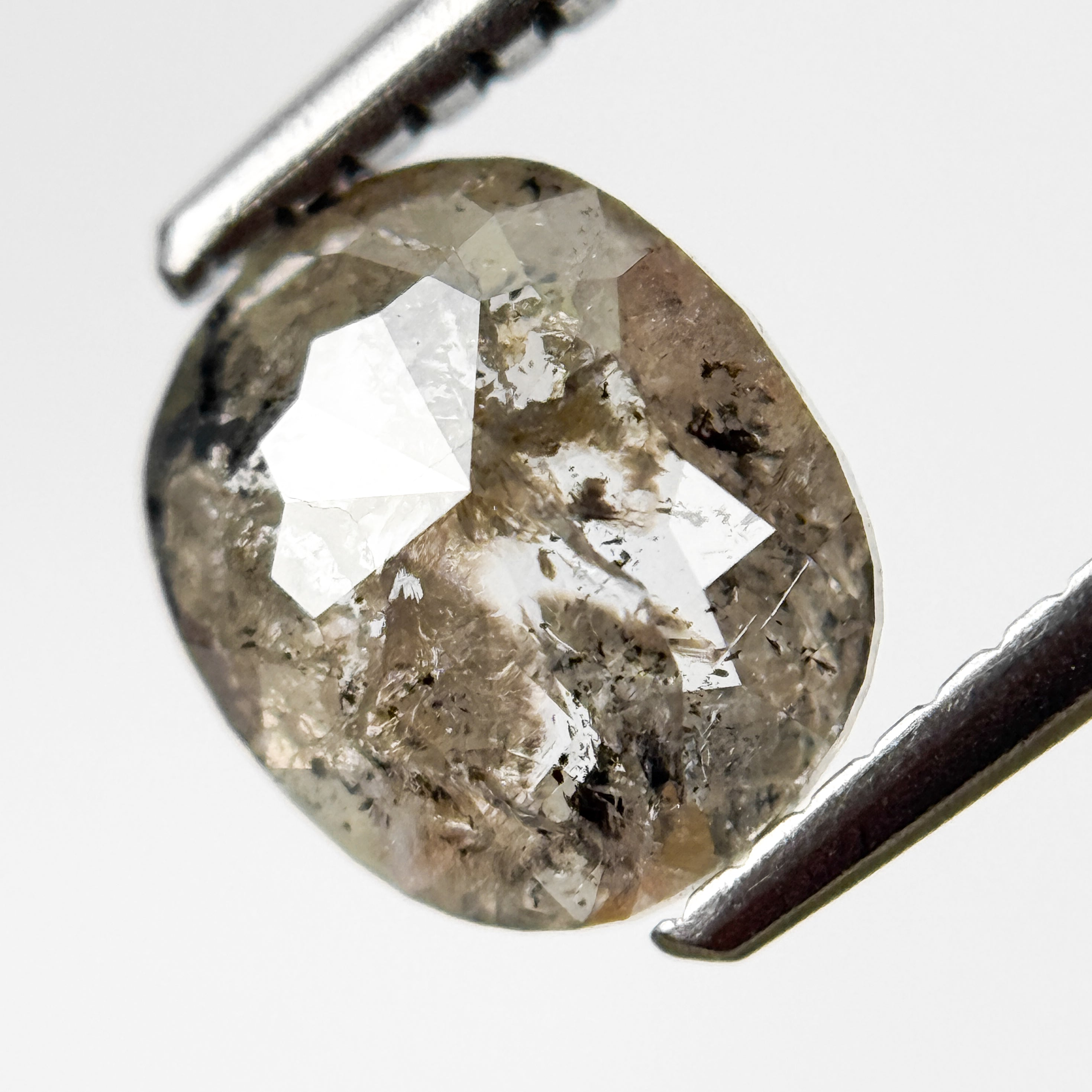 0.92 Ct Oval Rose Cut Grey Natural Salt and Pepper Diamond