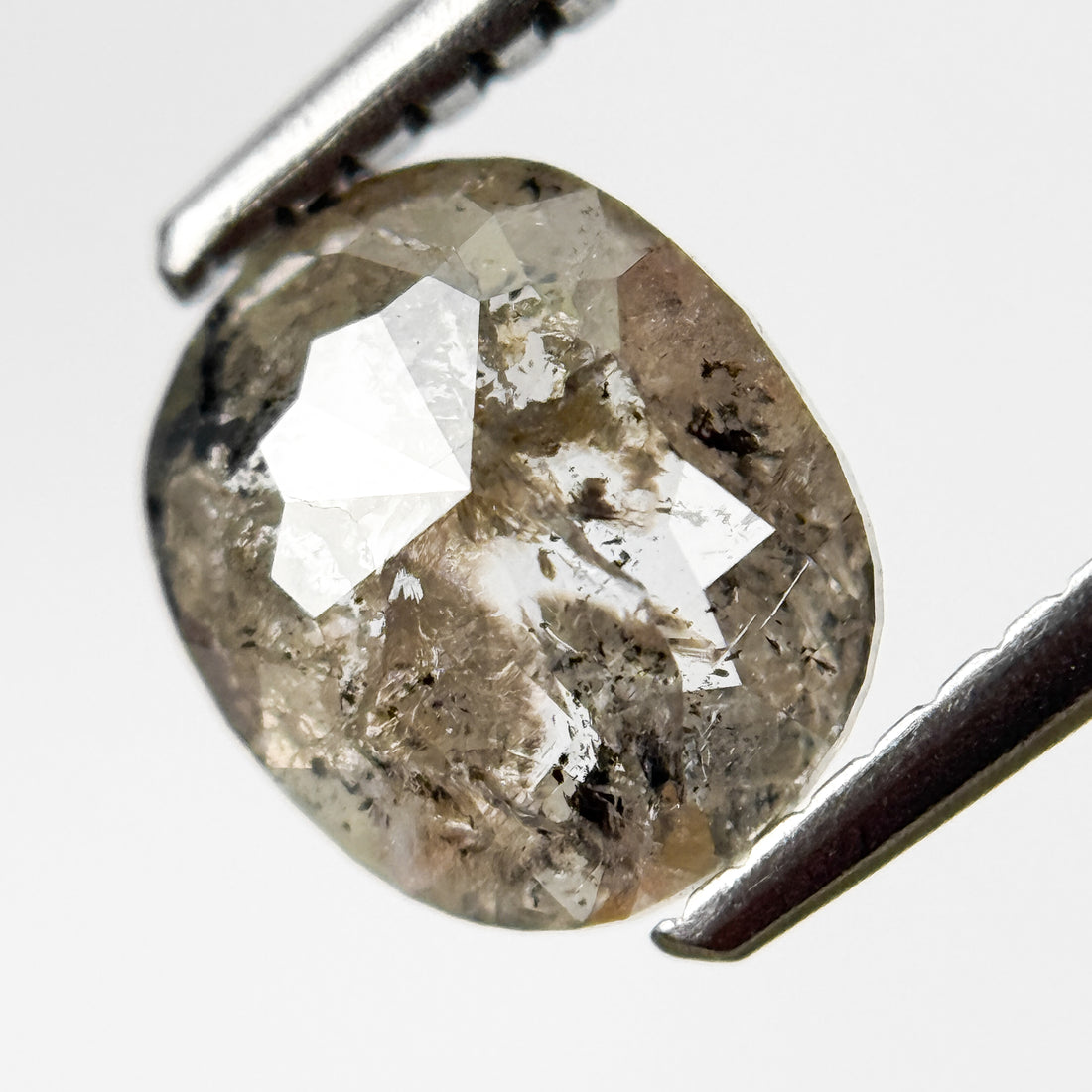 0.92 Ct Oval Rose Cut Grey Natural Salt and Pepper Diamond