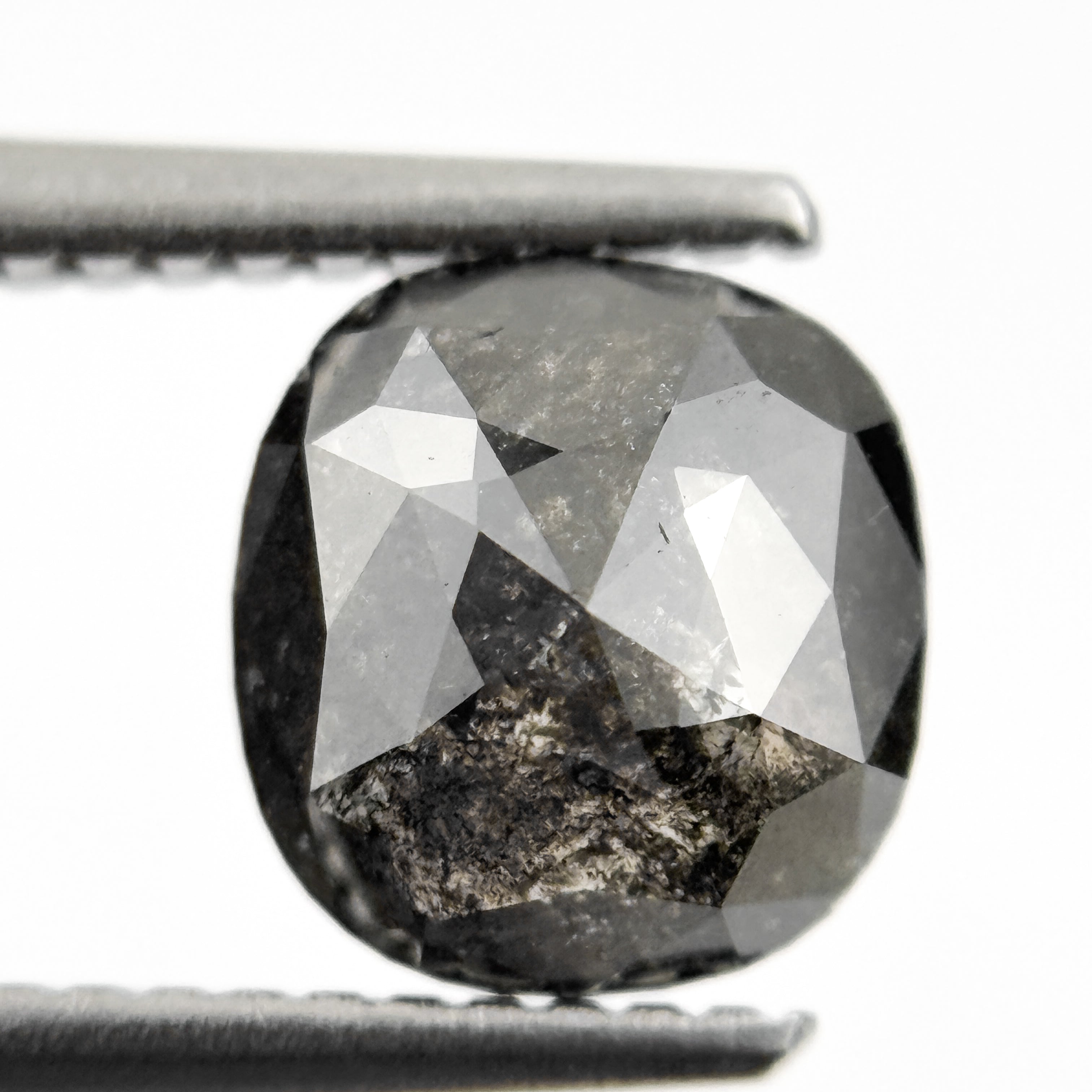 1.96 Ct Cushion Rose Cut Grey Natural Salt and Pepper Diamond