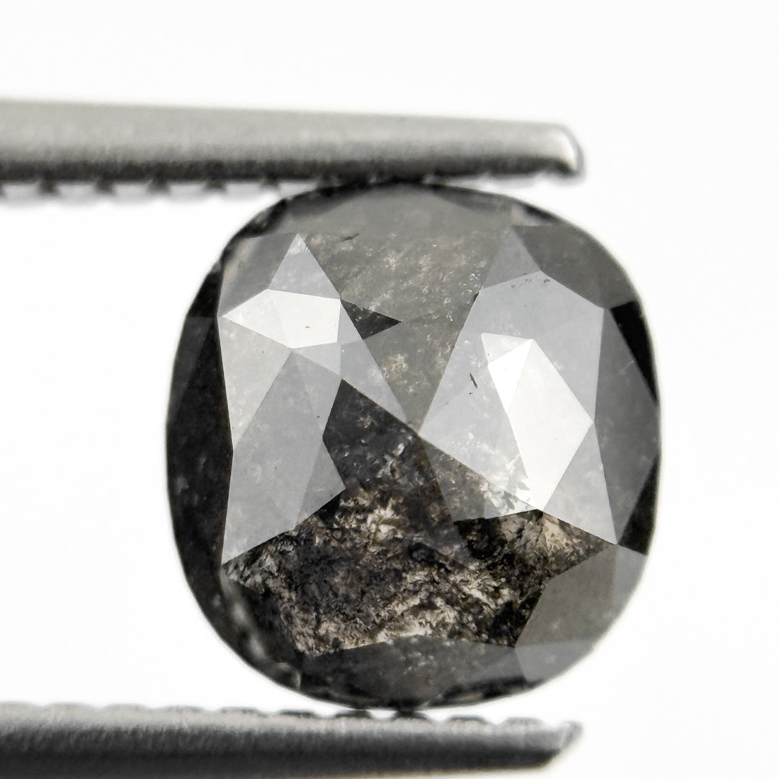 1.96 Ct Cushion Rose Cut Grey Natural Salt and Pepper Diamond